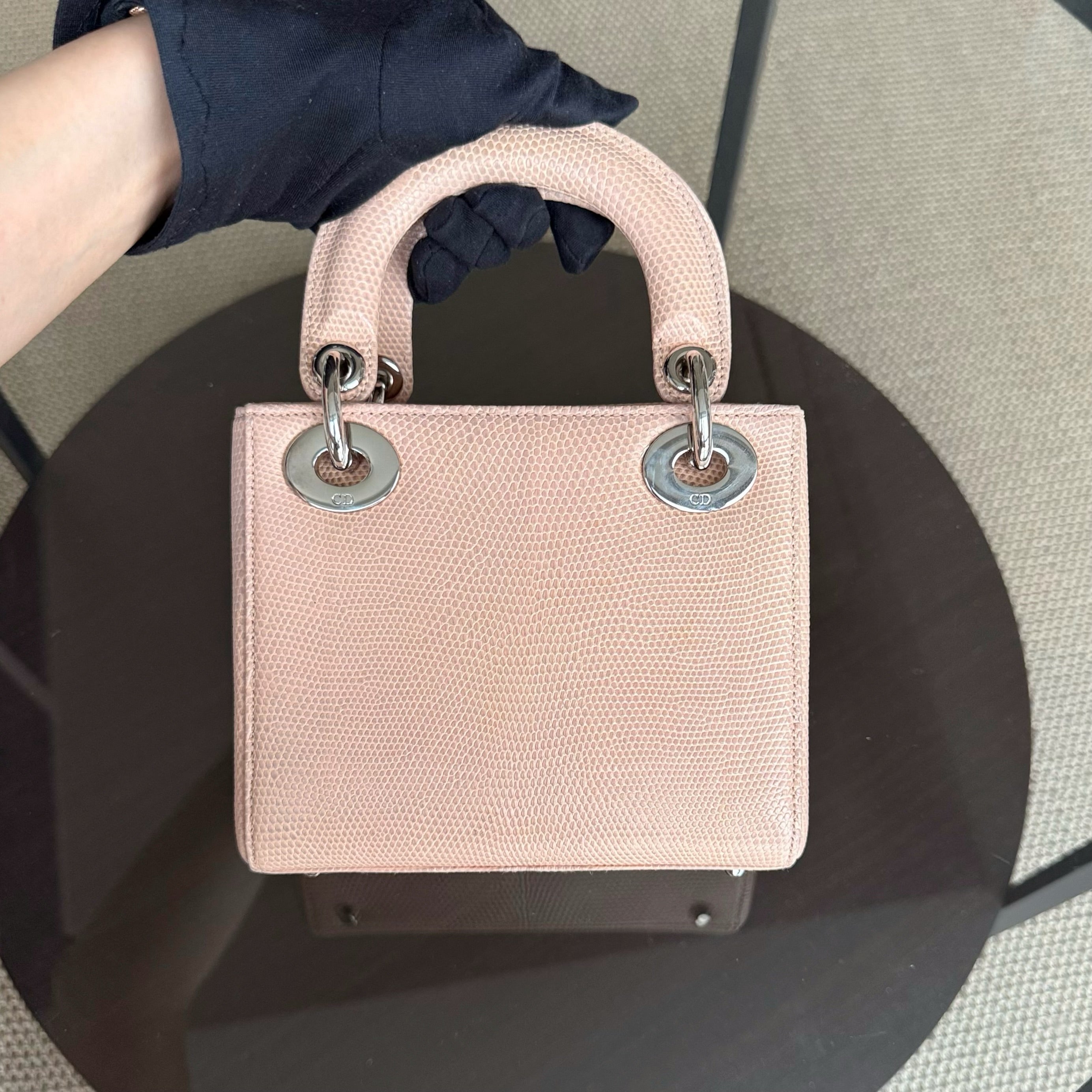 Dior Lady Mini - Exotic Lizard Beige color Silver Hardware