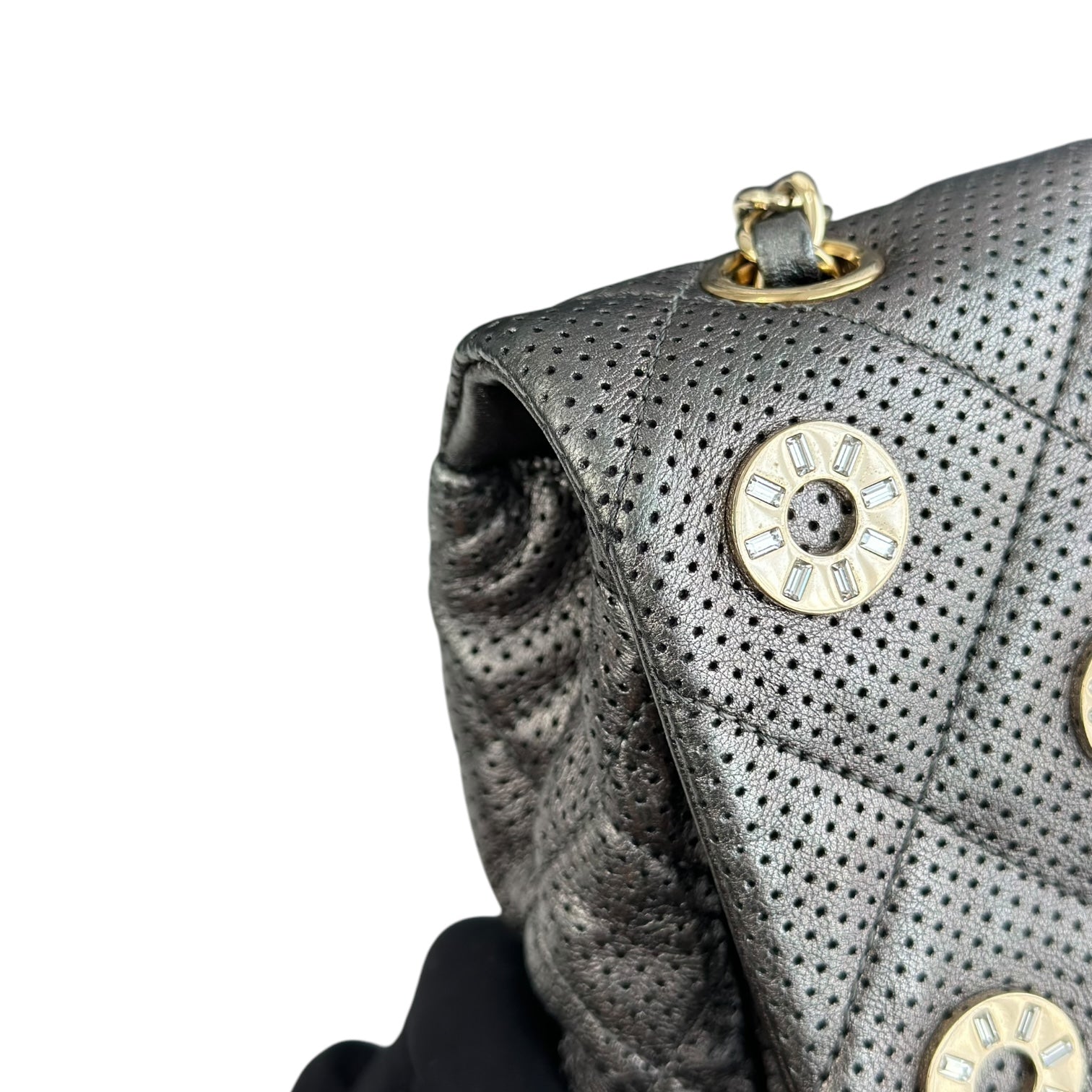 Chanel Seasonal Flap - Cruise Paris-Dubai Medals 2015 Perforated Calfskin Gray Grey Silver Hardware Series 20