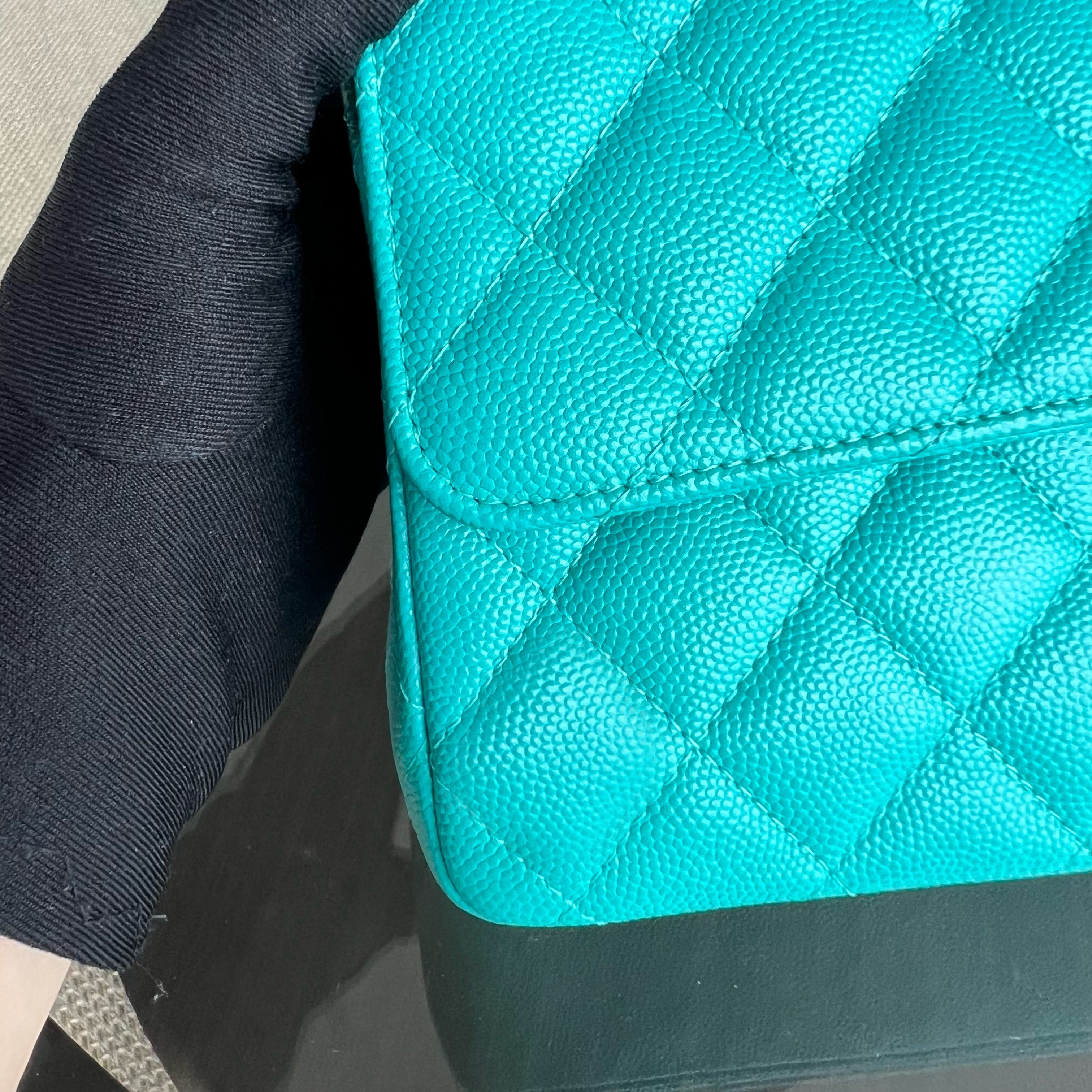 Chanel Classic Flap Medium - Caviar 25CM Quilted Cyan Blue Gold Hardware Series 23