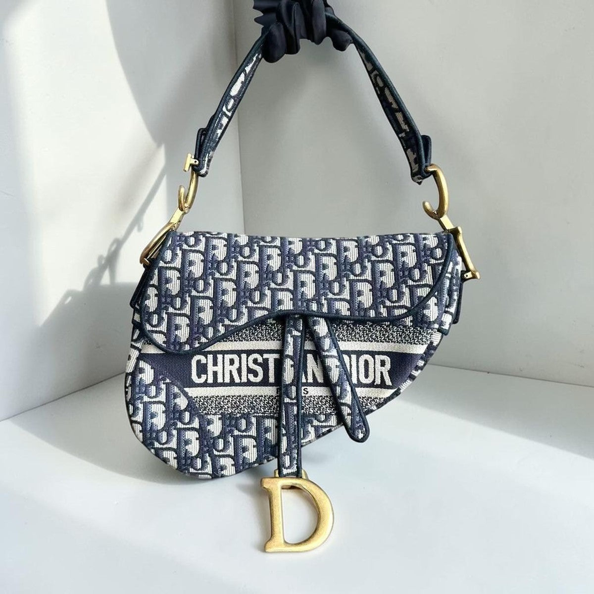 Dior Saddle Medium - Oblique Canvas Monogram Dark Blue Gold Hardware