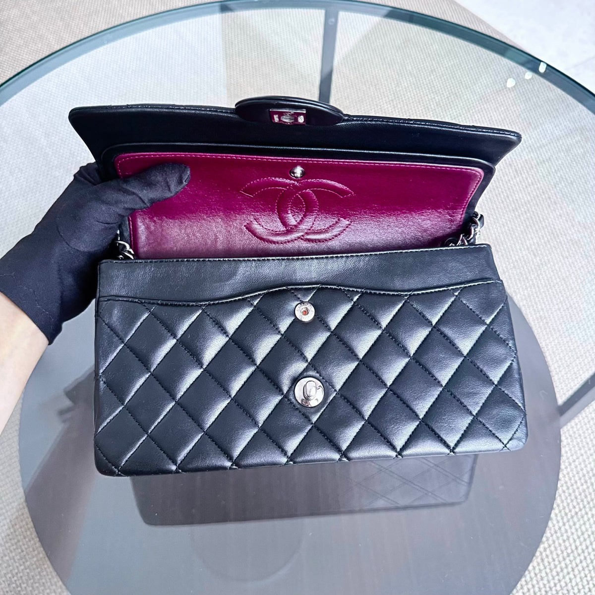 Chanel Classic Flap Medium - 25CM Quilted Lambskin Black Silver Hardware Series 15