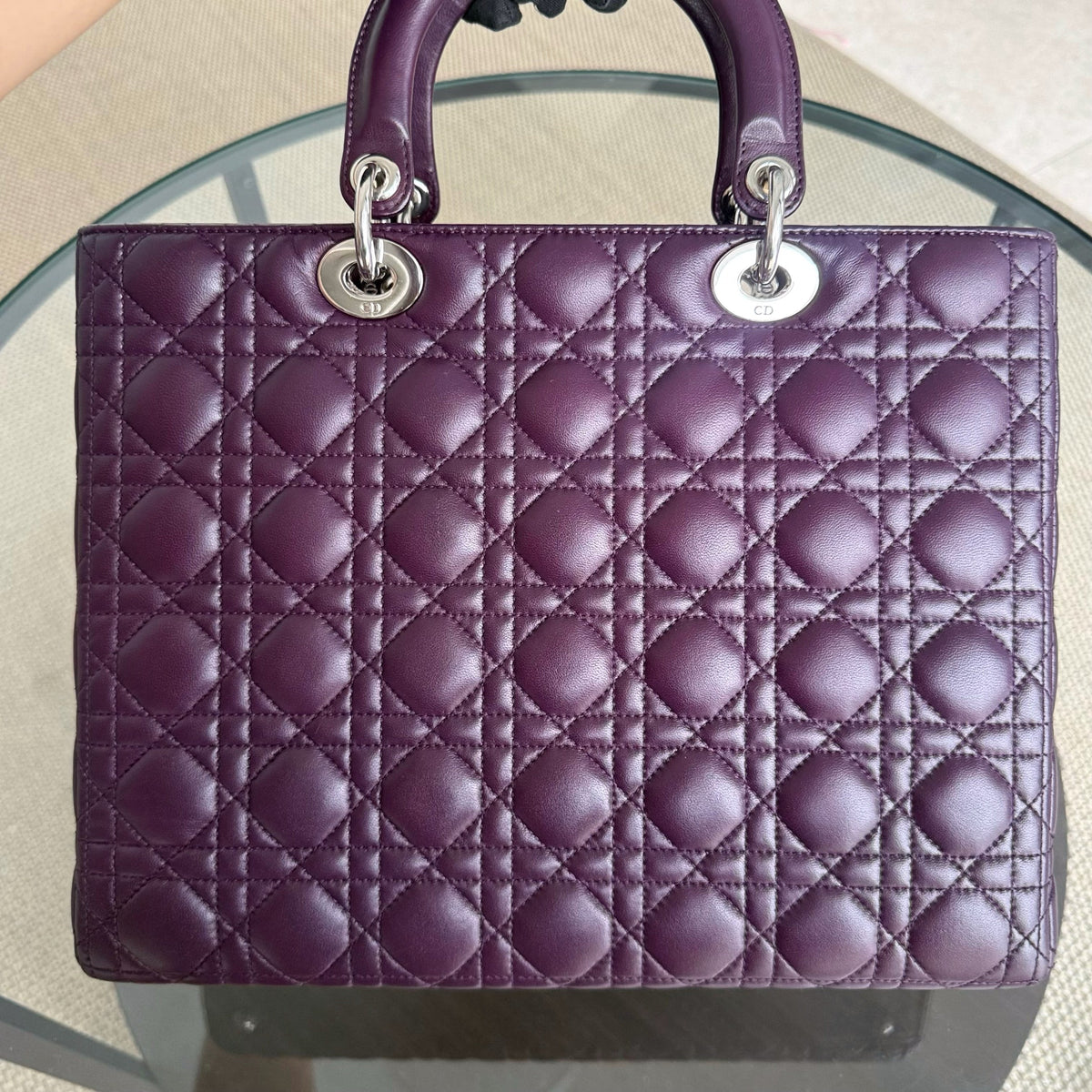 Dior Lady Large - Cannage Lambskin Dark Purple Silver Hardware