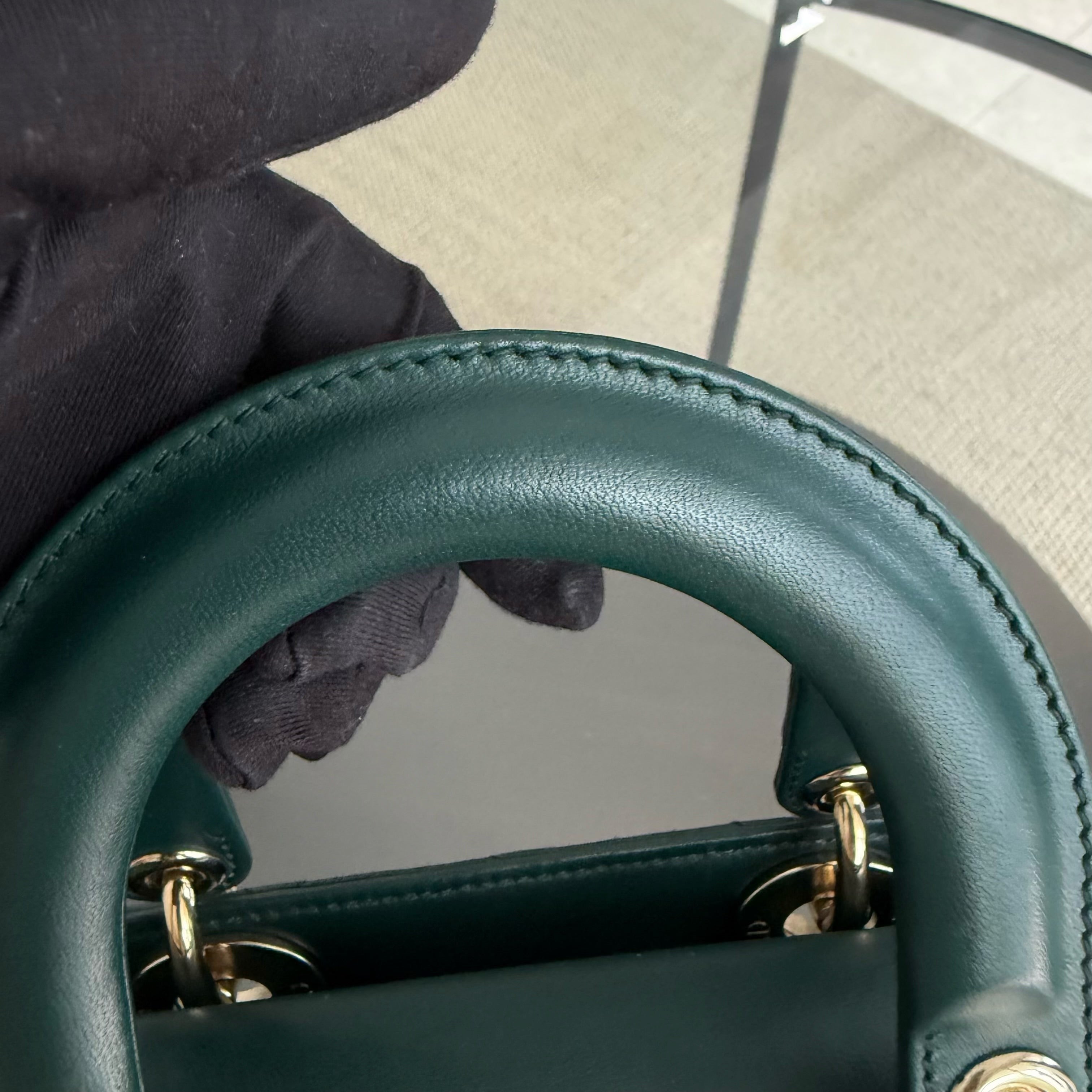 Dior Lady Small Flap - Cannage Lambskin Dark Green Gold Hardware