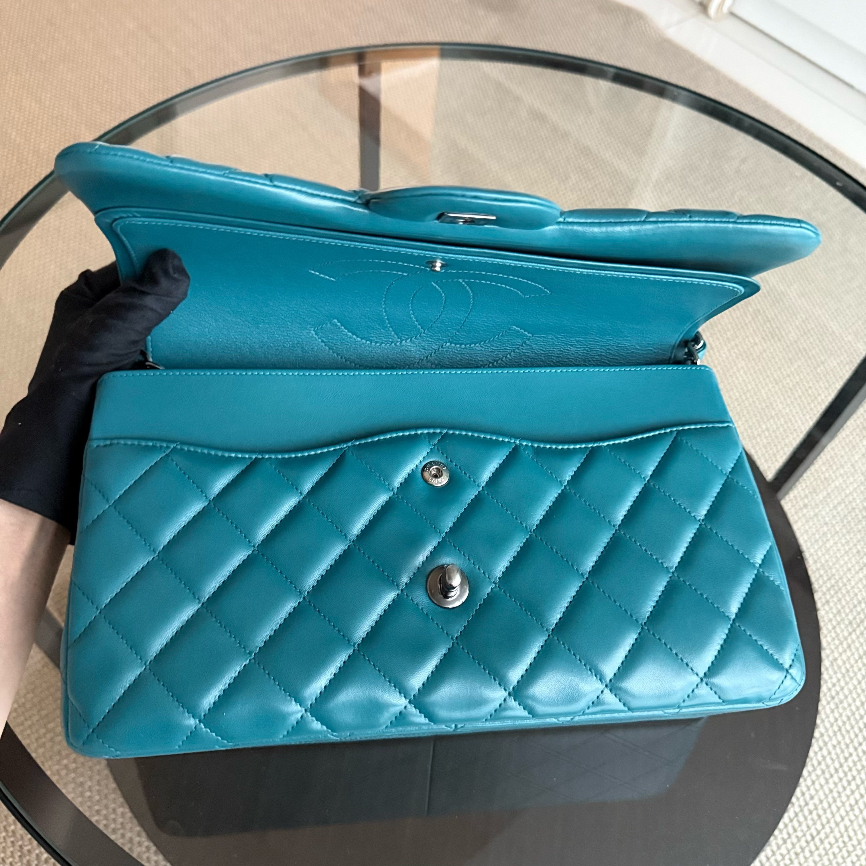 Chanel Classic Flap Jumbo - Double Flap 30CM Quilted Lambskin Blue Ruthenium Silver Hardware Series 15