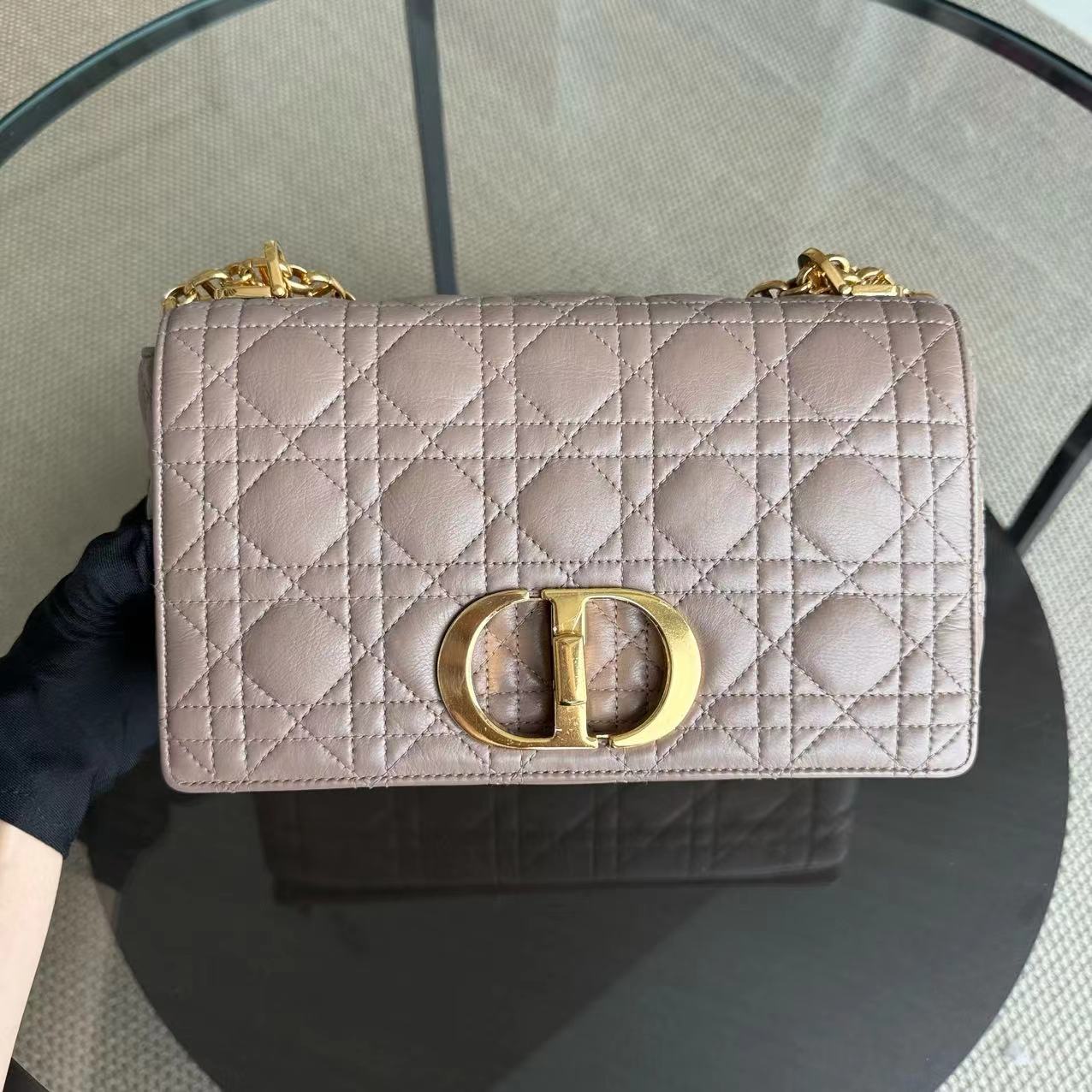 Dior Caro Medium - 25CM Cannage Calfskin Milktea Blush Gold Hardware