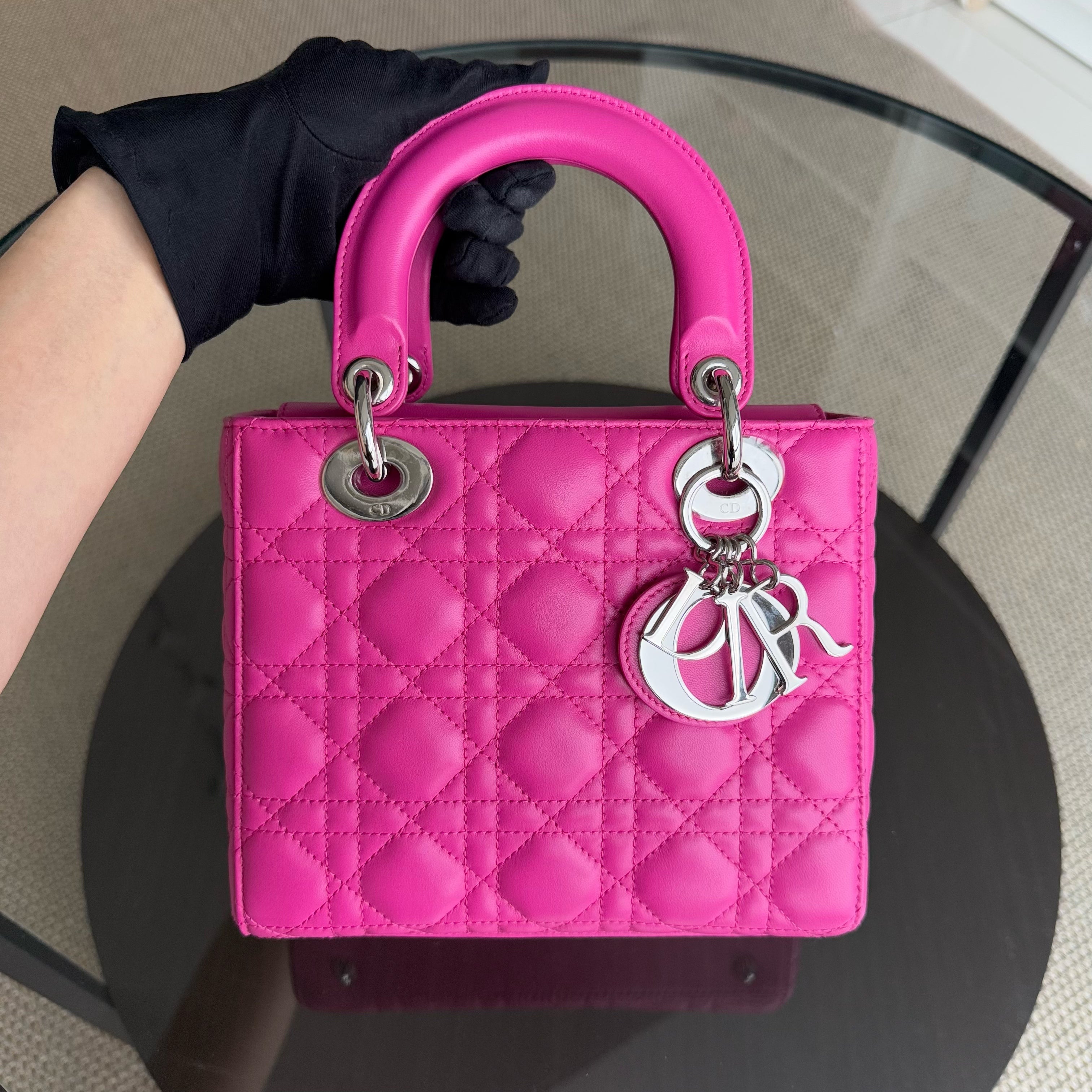 Dior Lady Small - Cannage Lambskin Barbie Pink Silver Hardware