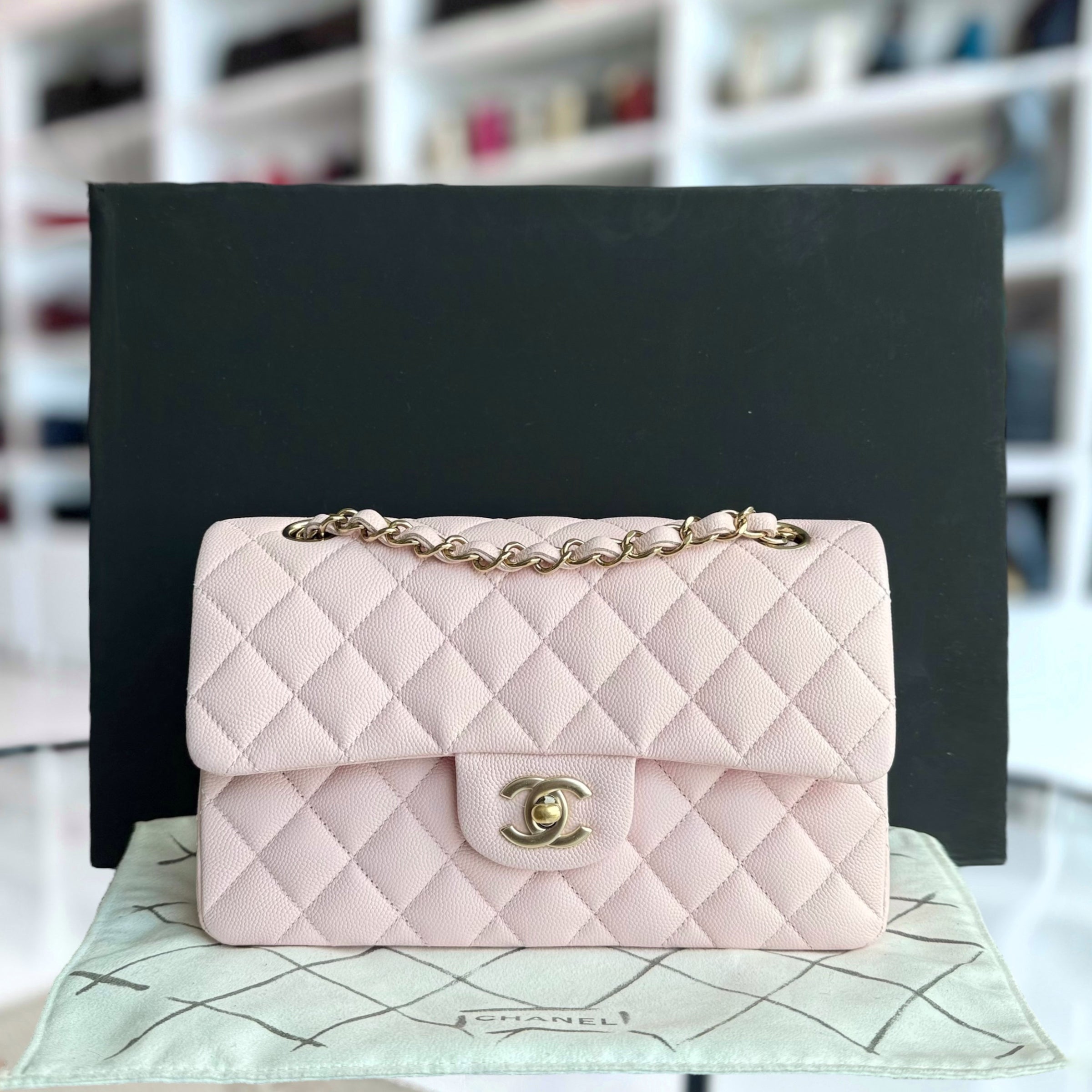 Chanel Classic Flap Small - Caviar 23CM Quilted Light Sakura Pink Gold Hardware Microchip