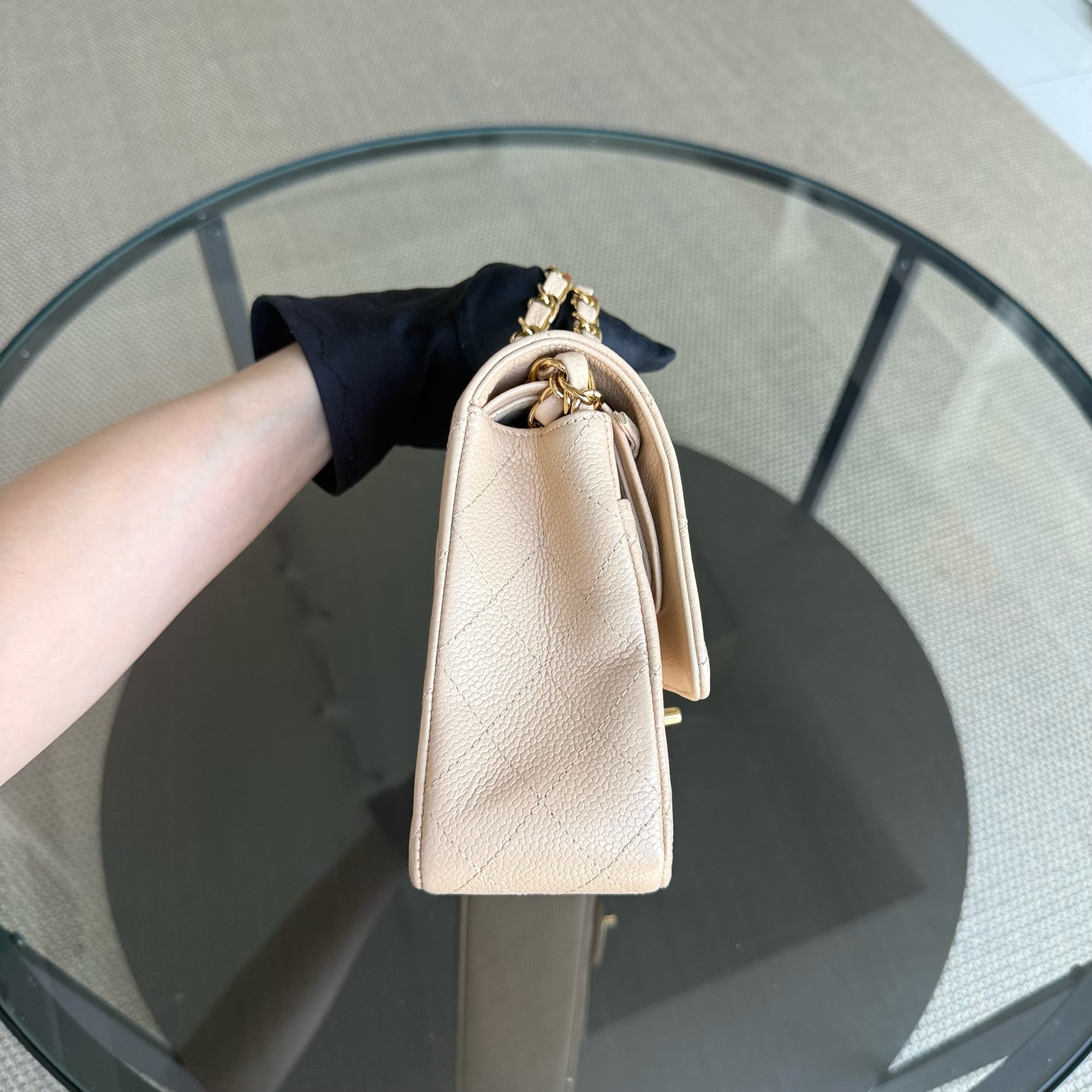 Chanel Classic Flap Medium - Caviar 25CM Quilted Grained Calfskin Beige Gold Hardware Series 15
