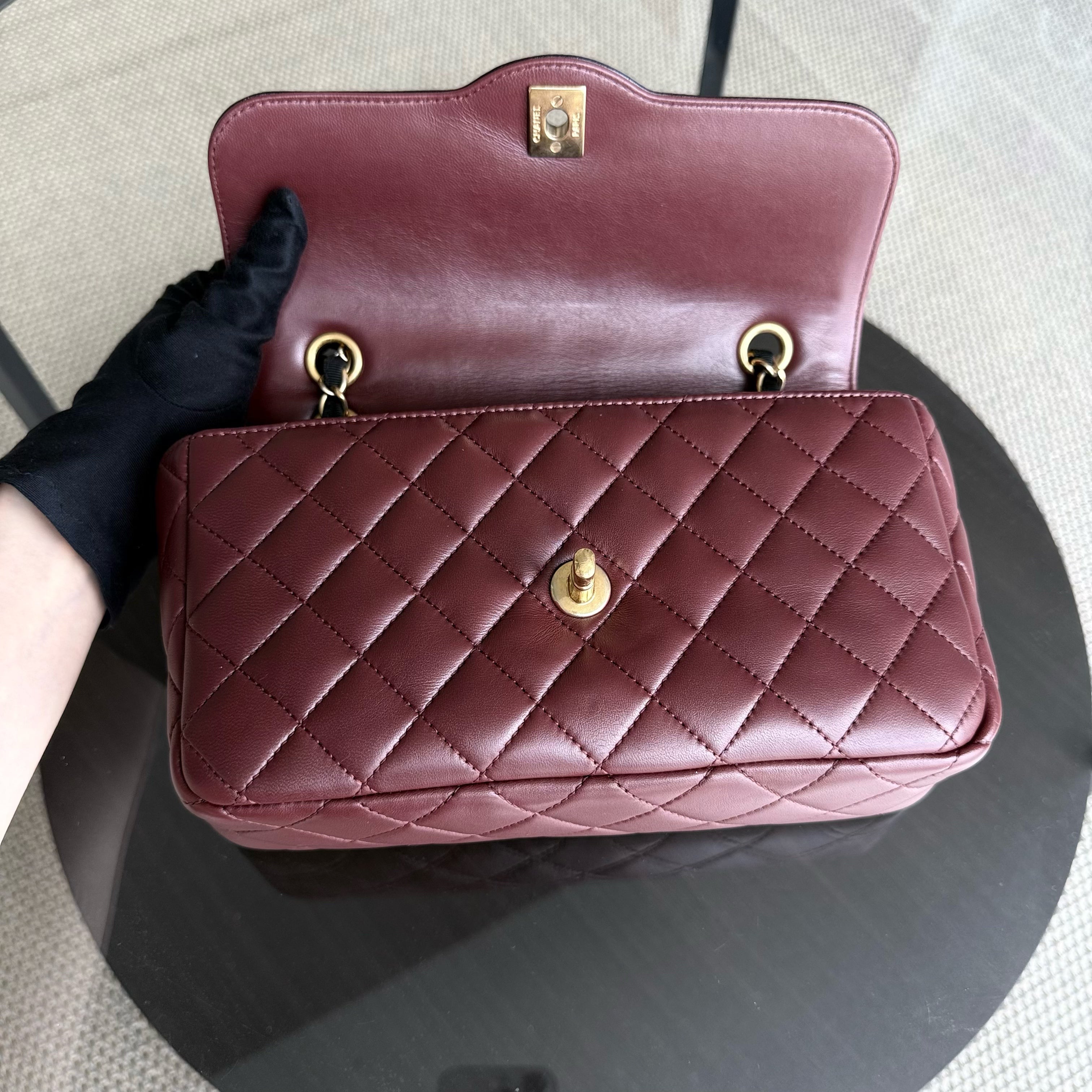 Chanel Seasonal Two-tone Flap - Quilted Lambskin Dark Burgundy Red Black Gold Hardware Series 21