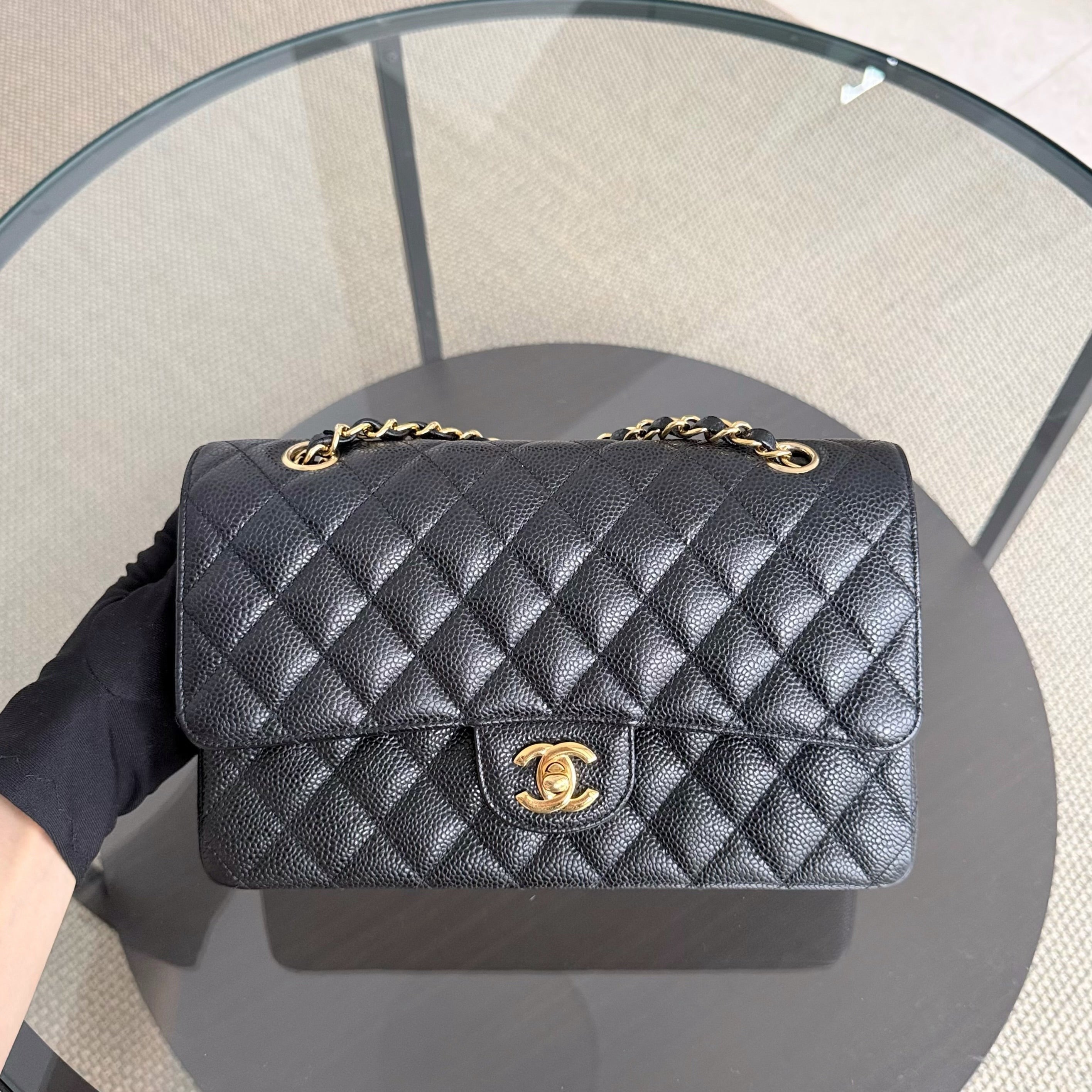 Chanel Classic Flap Medium - 25CM Quilted Caviar Black Gold Hardware Series 19