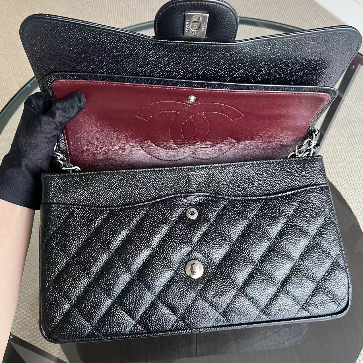 Chanel Classic Flap Jumbo - Caviar Double Flap Quiltd Black Silver Hardware