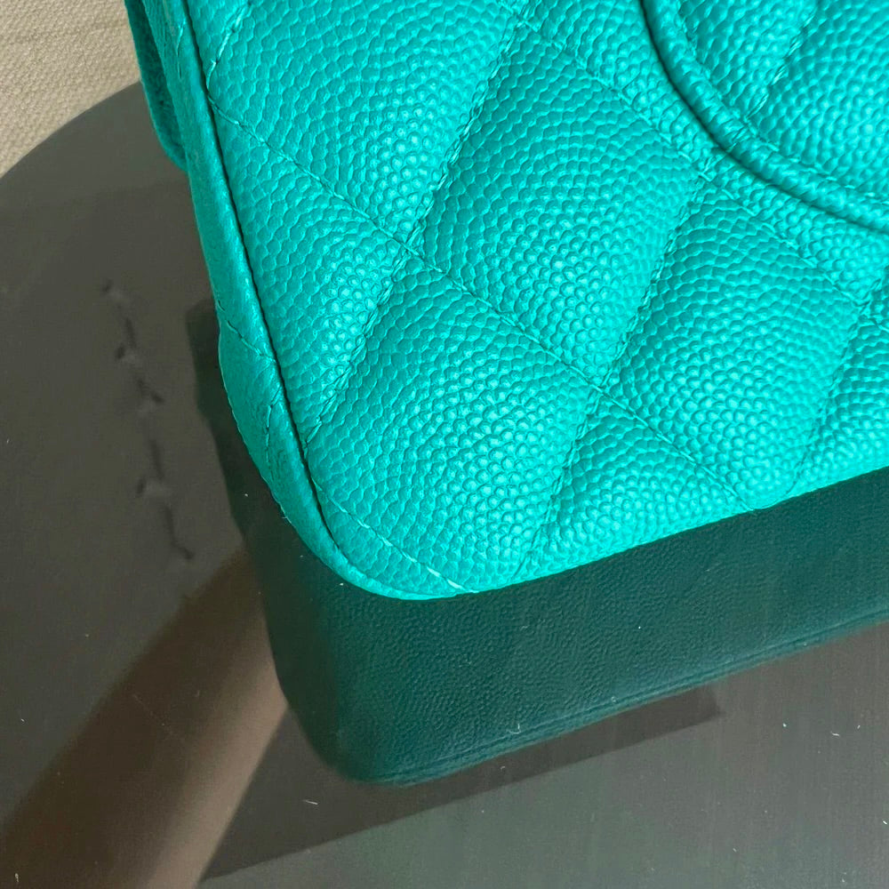 Chanel Classic Flap Medium - Caviar 25CM Quilted Cyan Blue Gold Hardware Series 23