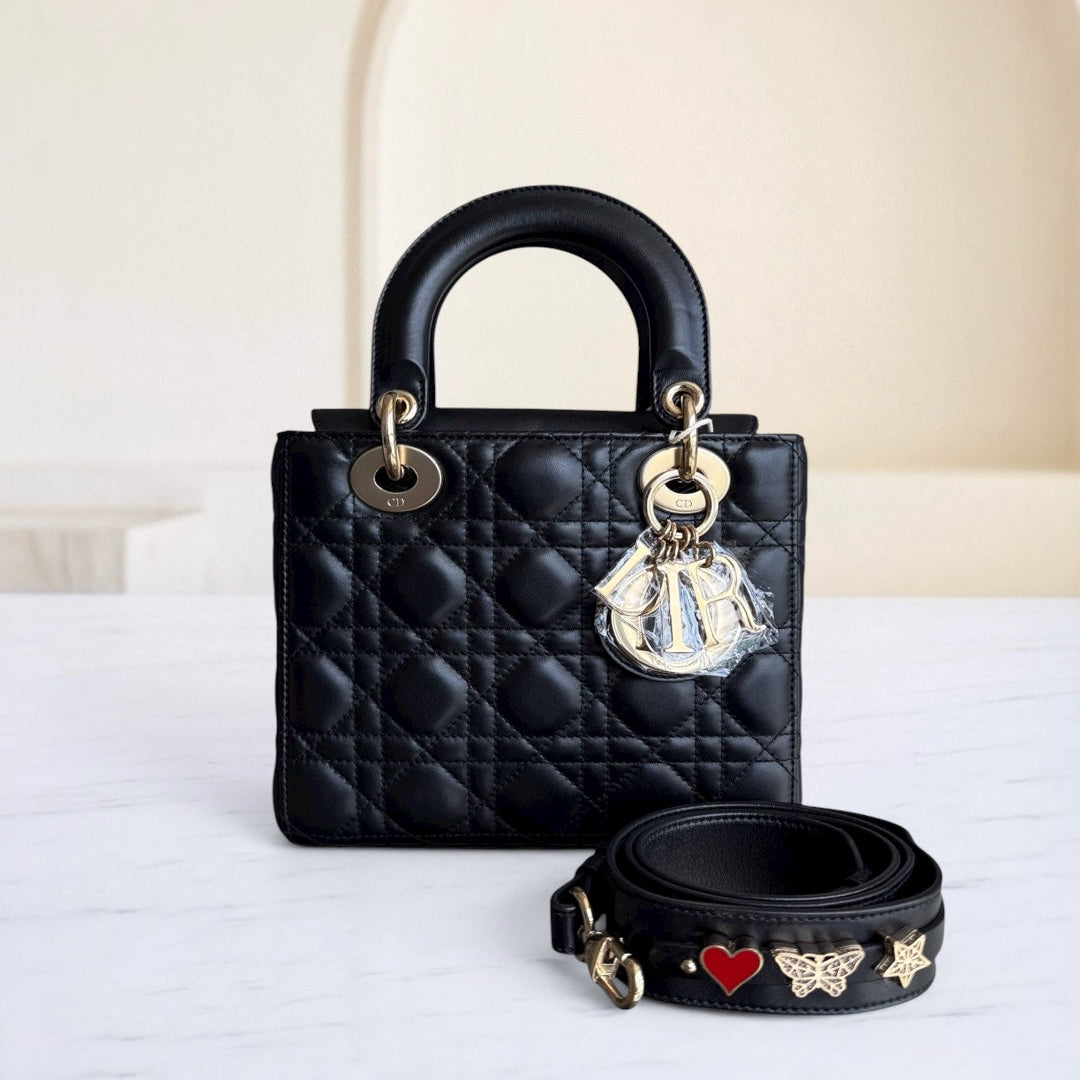 Dior Lady Small Flap MyABC - Cannage Lambskin Black Gold Hardware ABC Charm