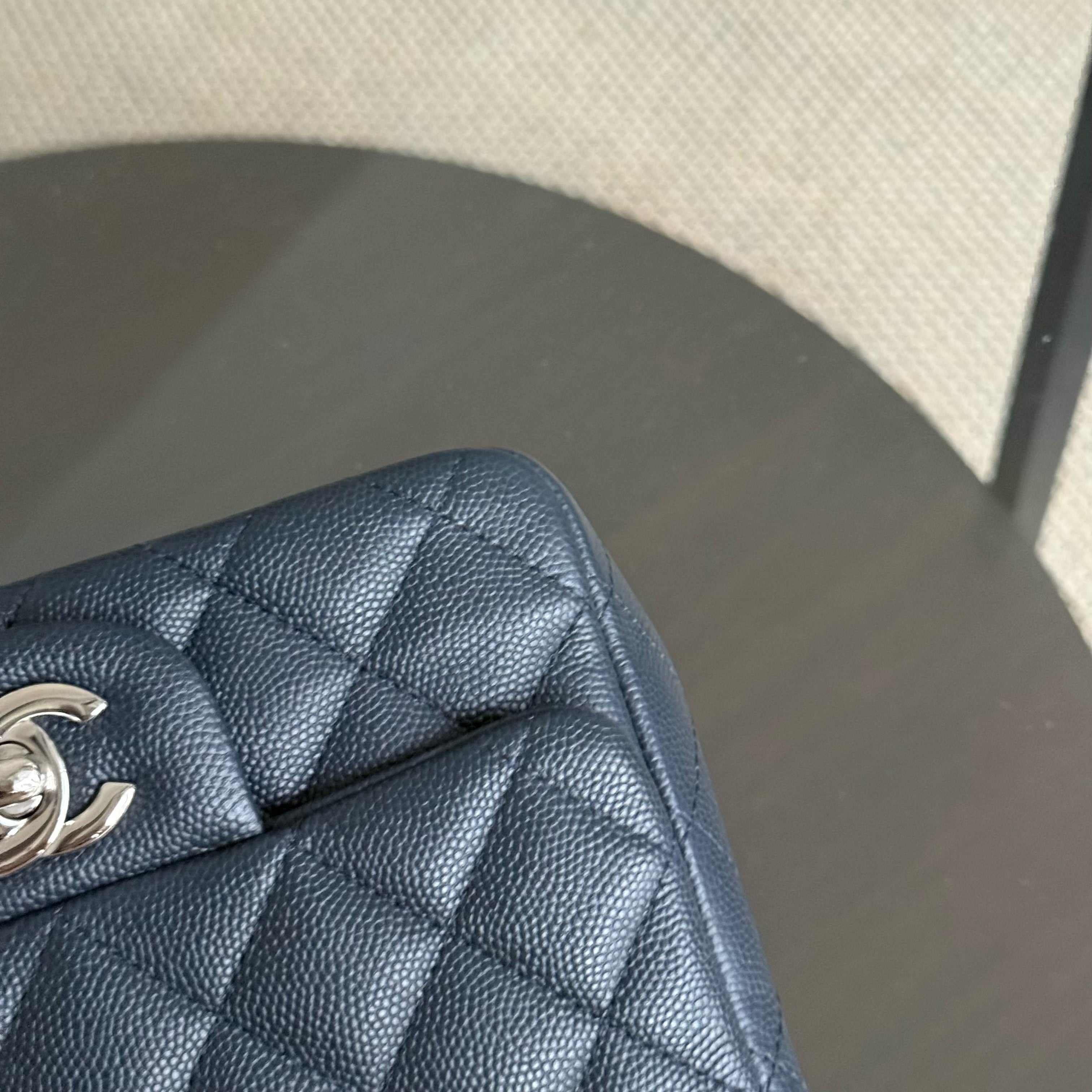 Chanel Classic Flap Mini Square - Caviar Quilted Midnight Blue Silver Hardware Series 26
