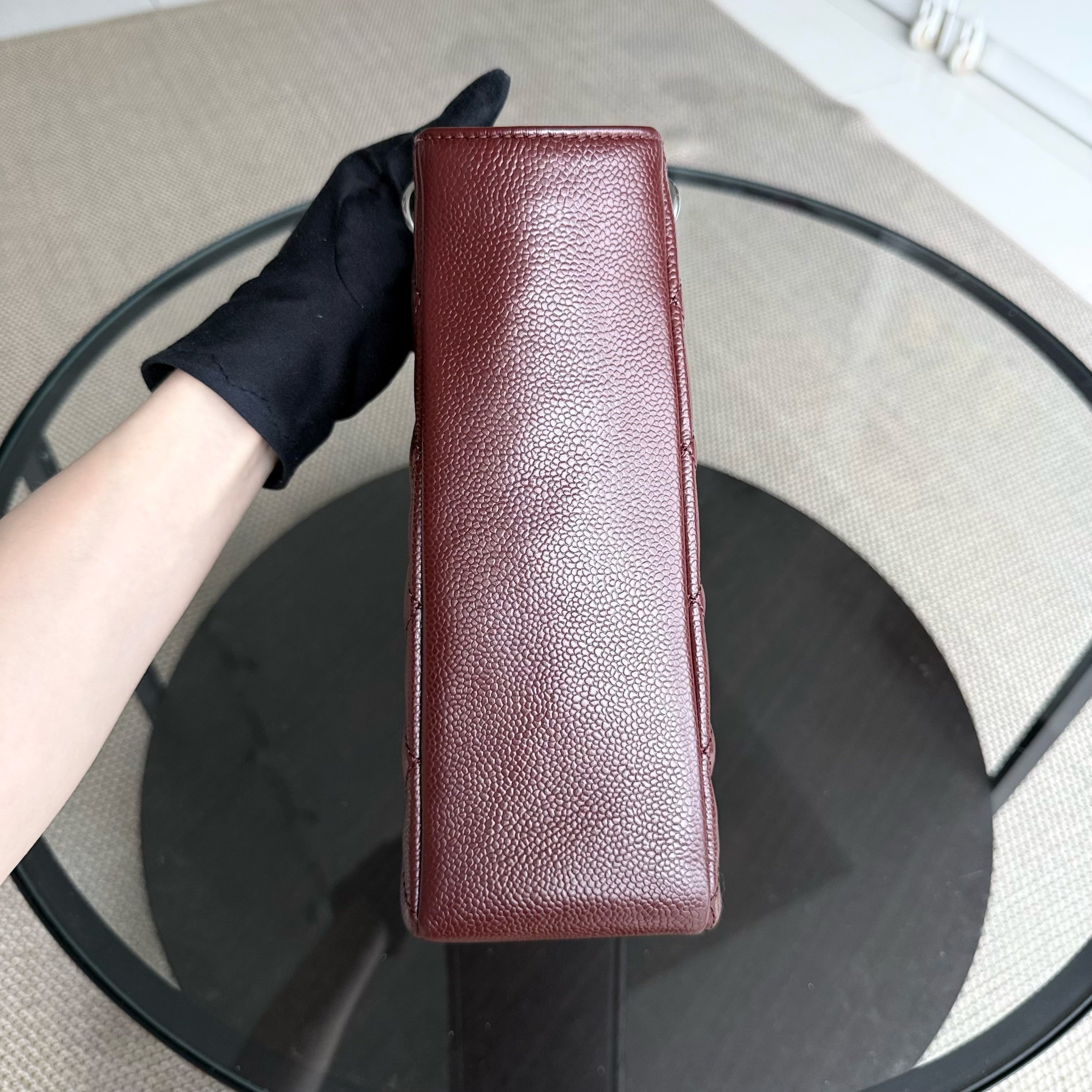 Chanel Caviar PST Petite Shopping Tote Quilted Grained Calfskin Burgundy Silver Hardware Series 18