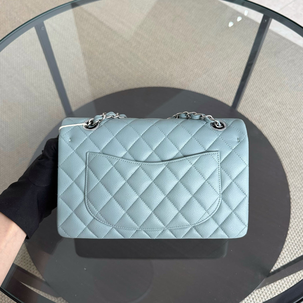 Chanel Classic Flap Small - Caviar 23CM Quilted Light Blue Green Silver Hardware Series 30