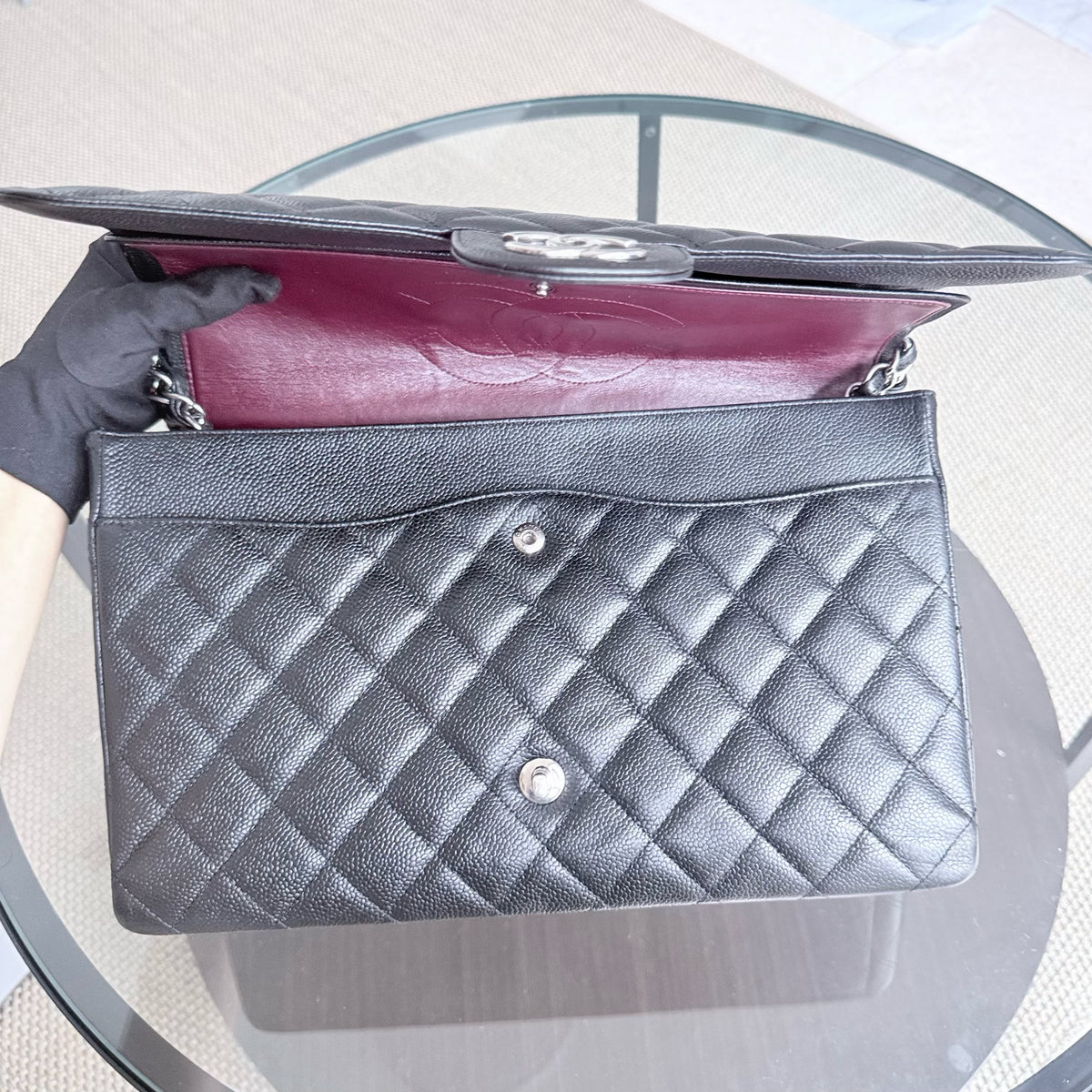Chanel Classic Flap Maxi - Caviar 33CM Double Flap Black Silver Hardware Series 14