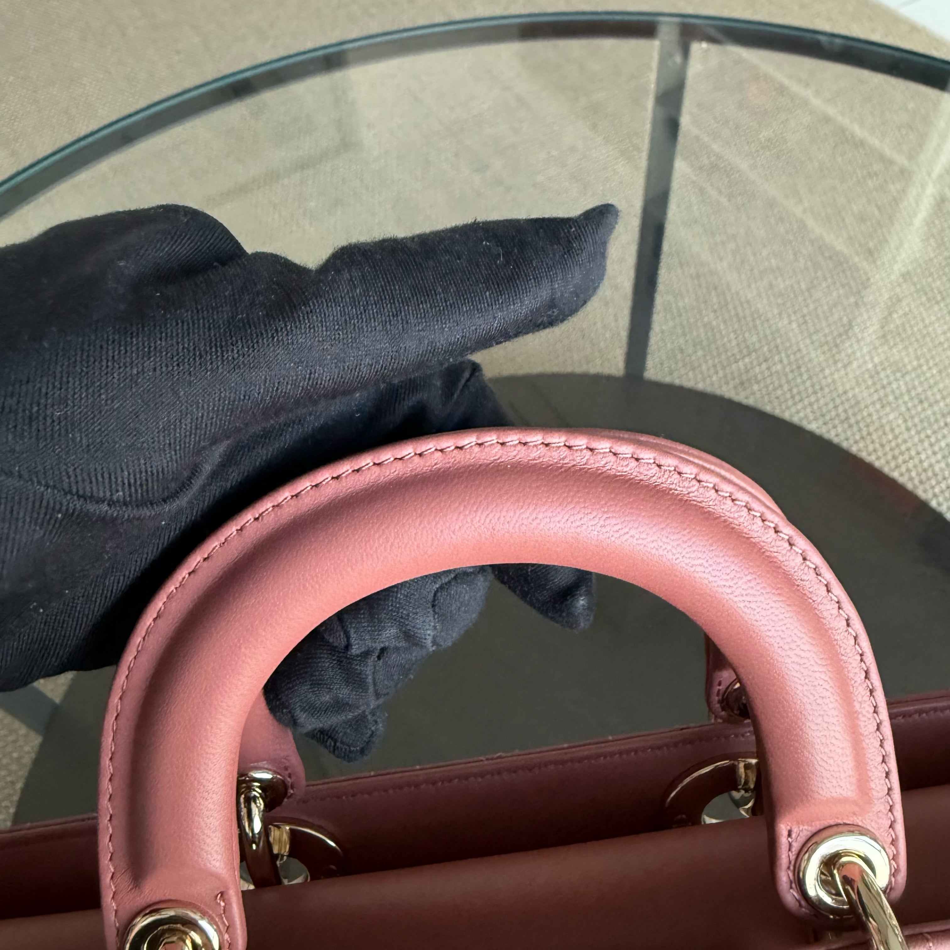 Dior D-Joy Medium - Cannage Lambskin Blush Pink Gold Hardware