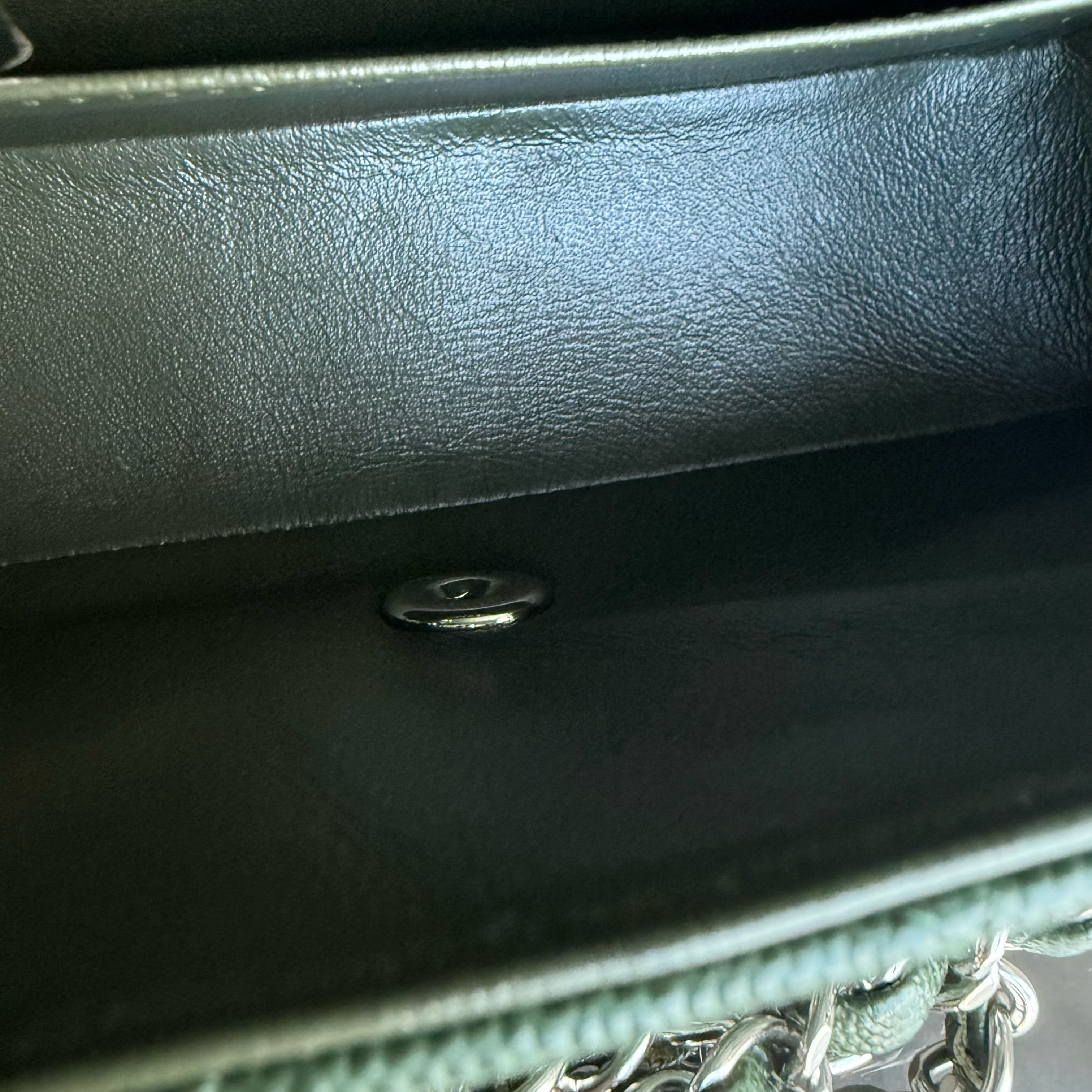 Chanel Caviar Mini Rectangle Classic Flap - 20CM Quilted Dark Green Silver Hardware Series 25