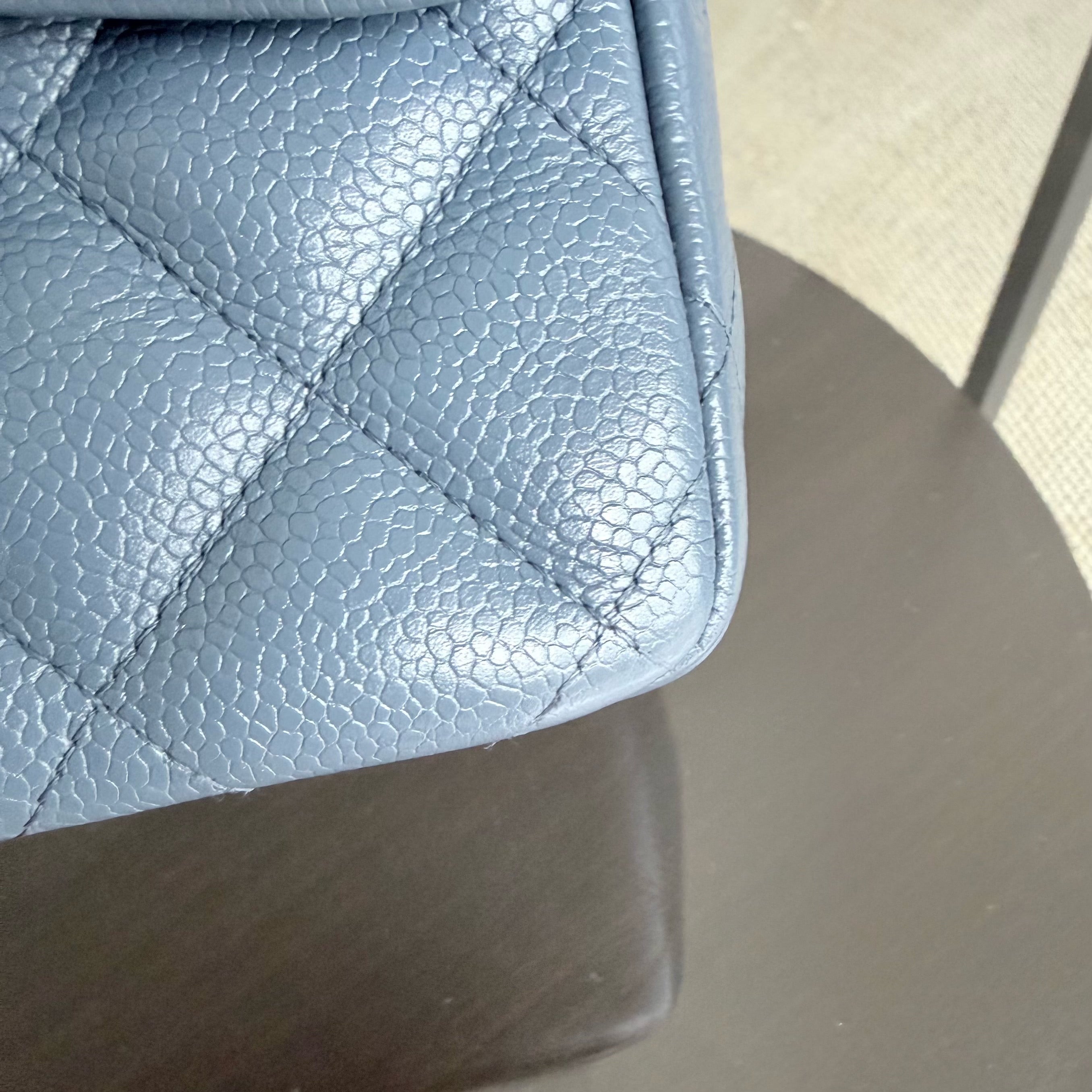 Chanel Classic Flap Jumbo - Double Flap 30CM Quilted Caviar Blue Silver Hardware Series 19