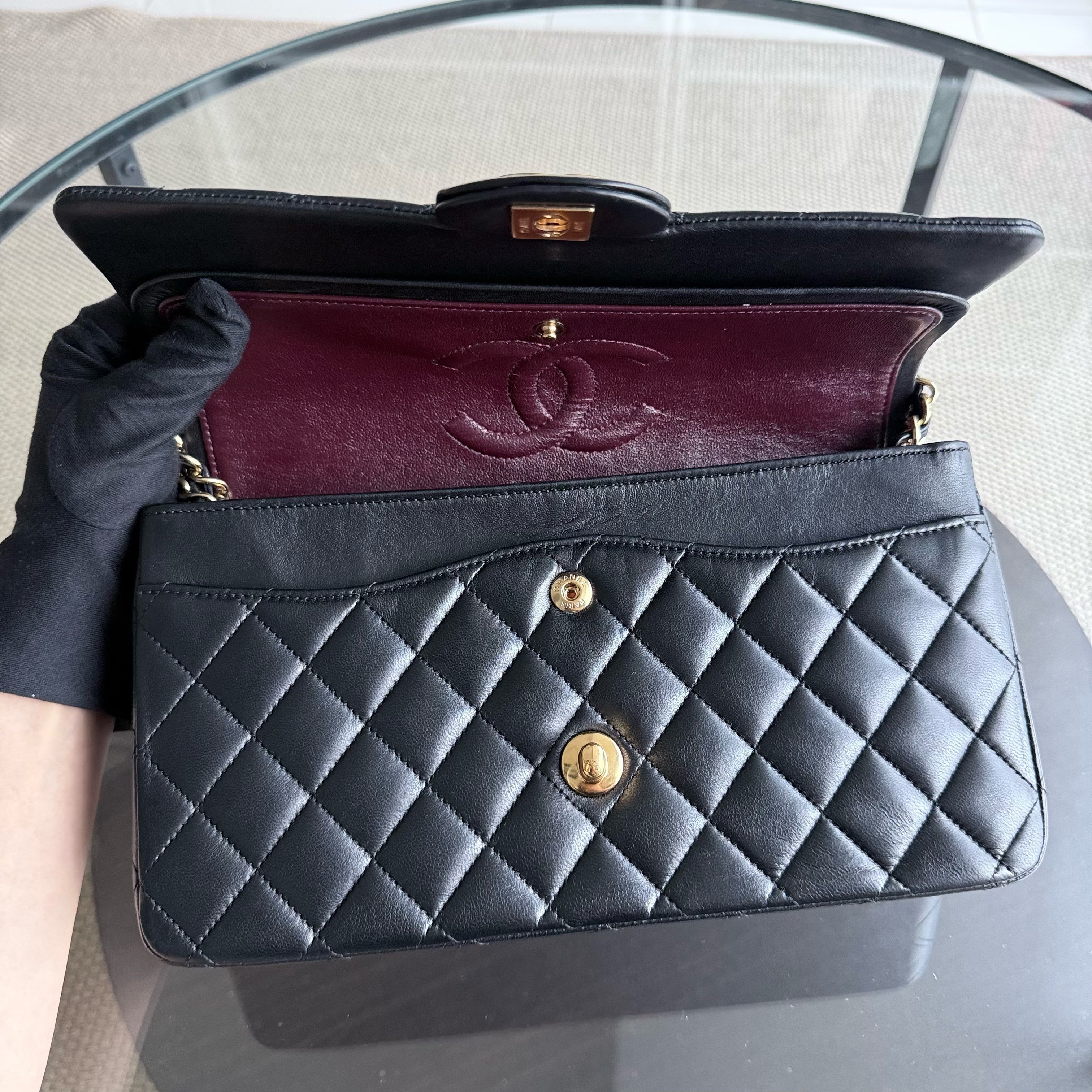Chanel Classic Flap Medium - 25CM Quilted Lambskin Black Gold Hardware Series 18
