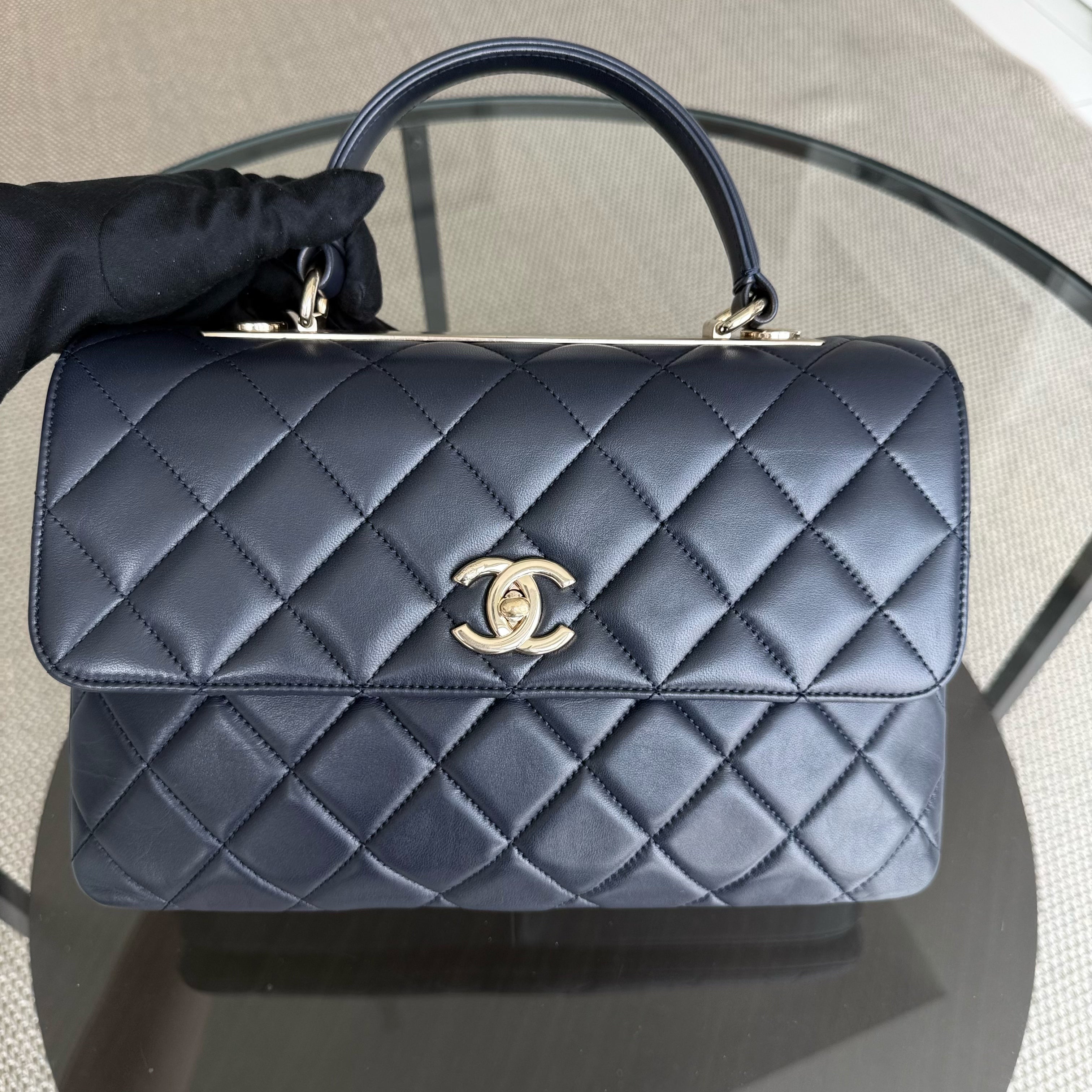 Chanel Trendy CC Large - Quilted Lambskin 30CM Navy Blue Gold Hardware Series 23