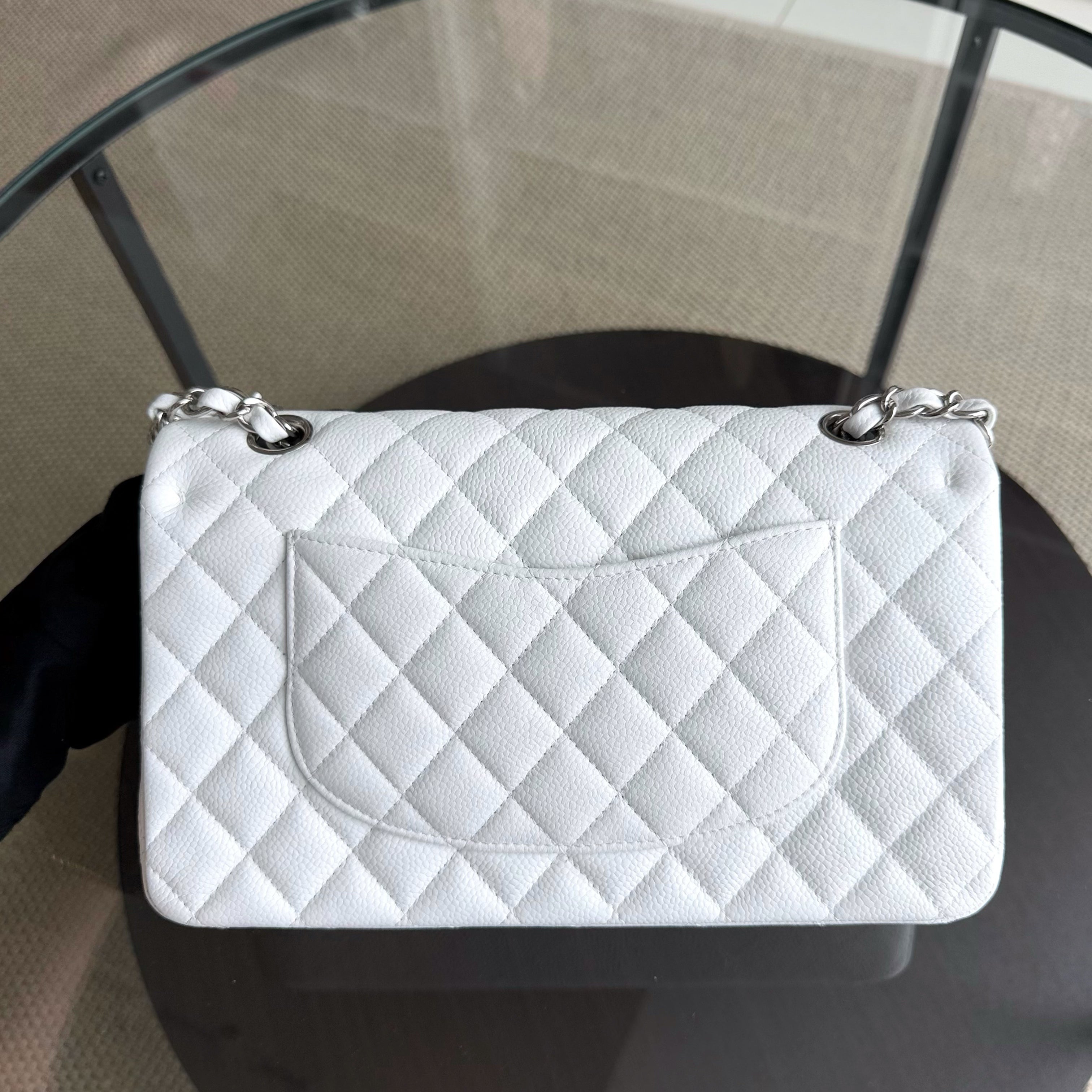 Chanel Classic Flap Medium - Caviar 25CM Quilted Snow White Silver Hardware Series 19