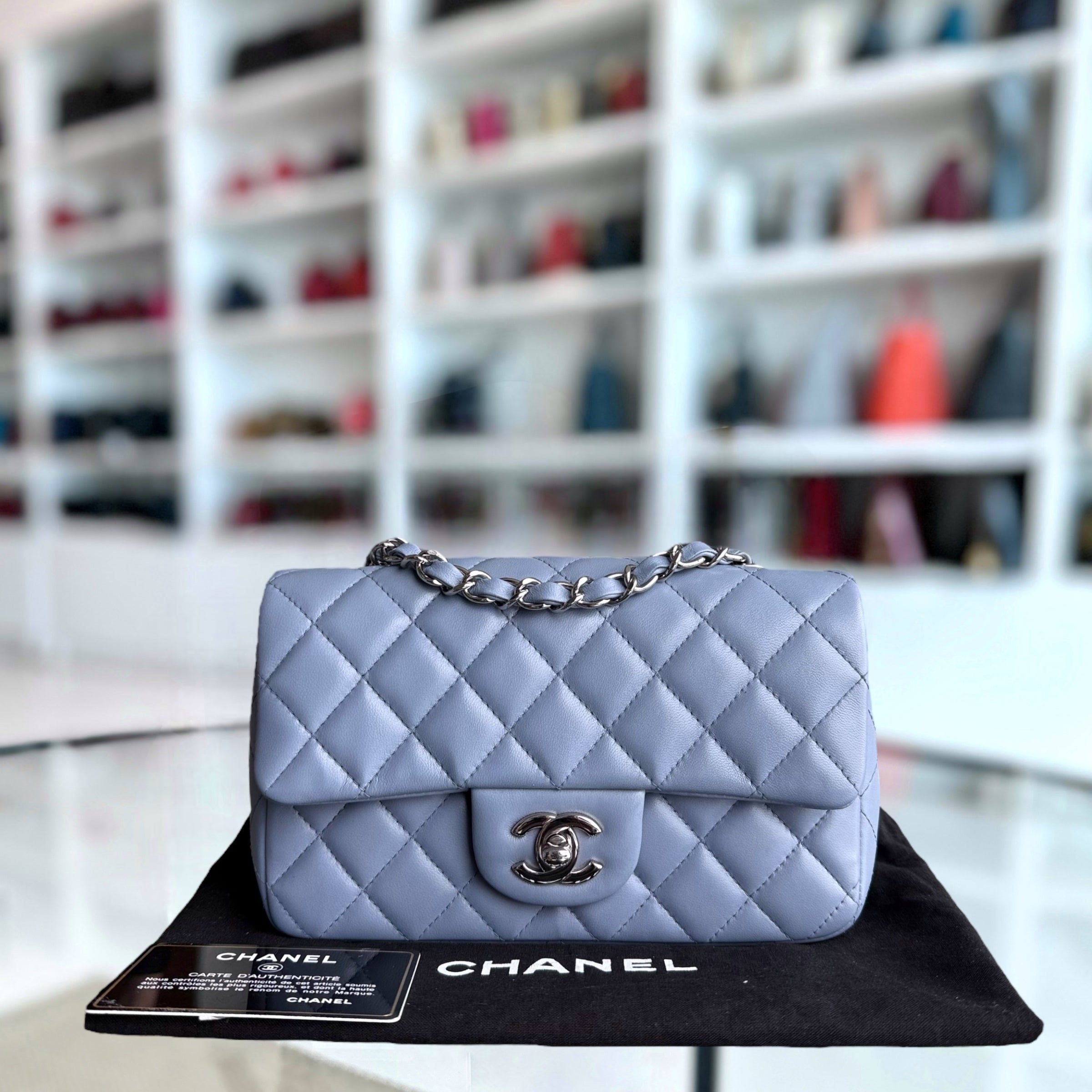 Chanel Classic Flap Mini - 20CM Quilted Lambskin Blue Silver Hardware Series 16