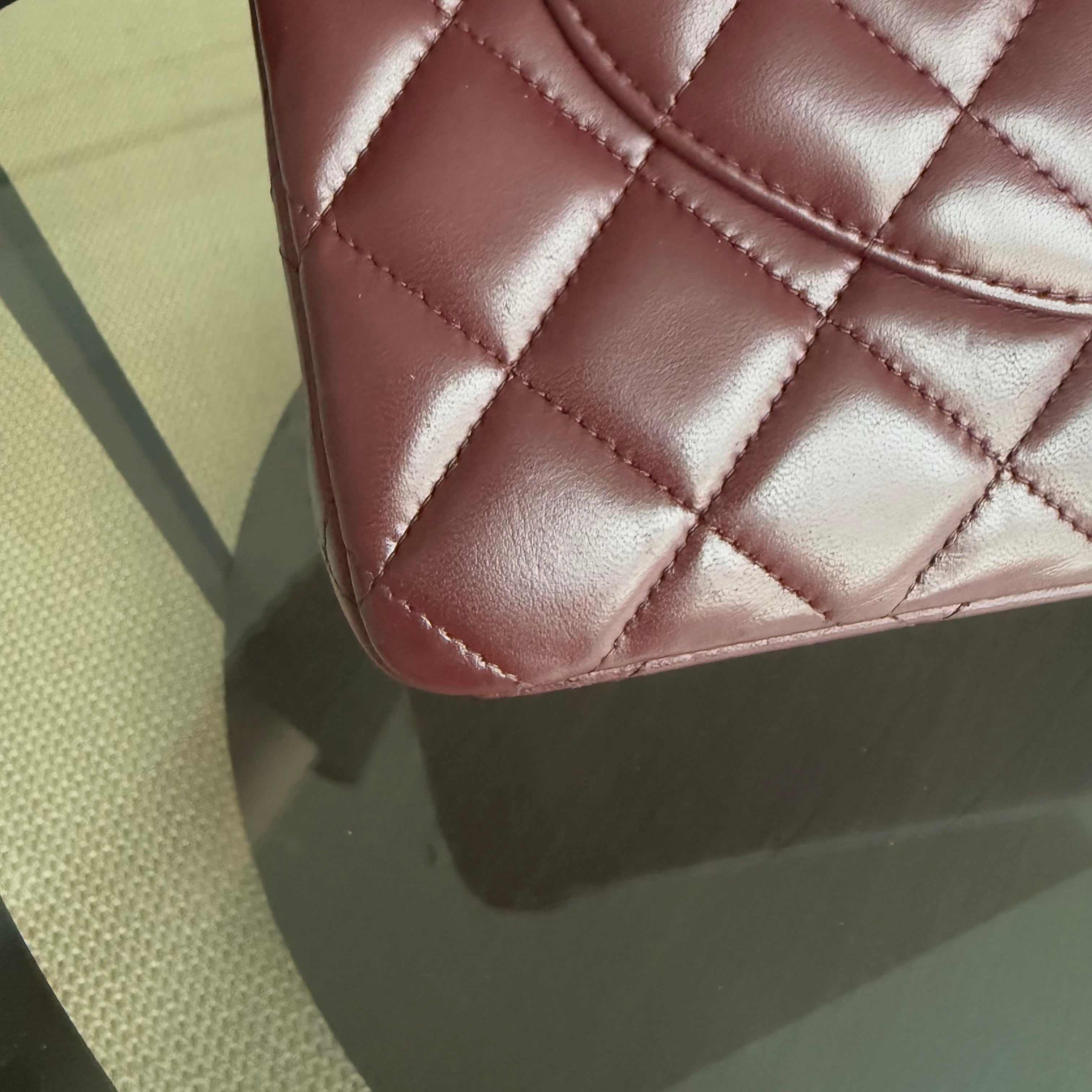 Chanel Classic Flap Maxi - 33CM Double Flap Quilted Lambskin Burgundy Gold Hardware Series 16