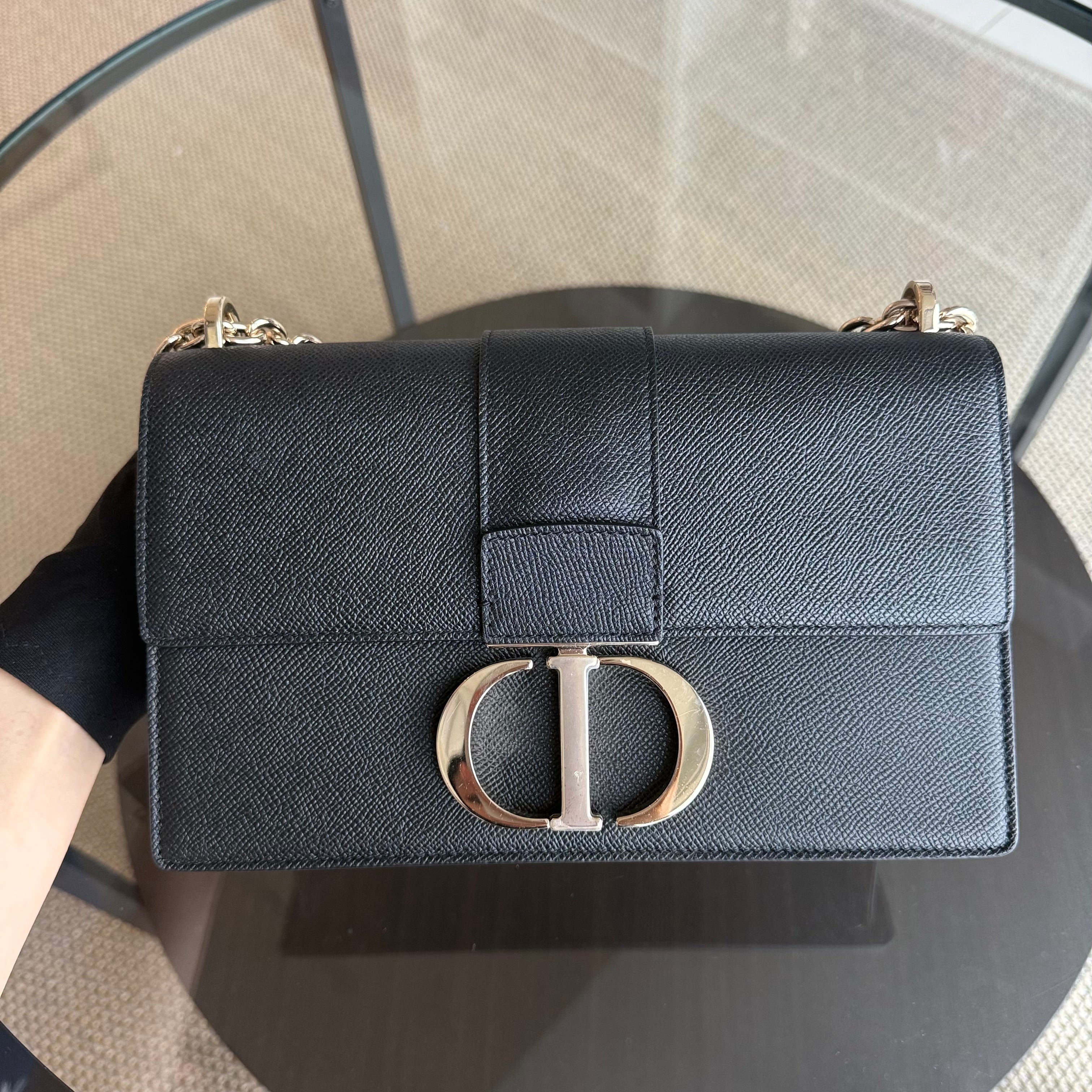 Dior 30 Montaigne Medium - Grained Calfskin Black Gold Hardware