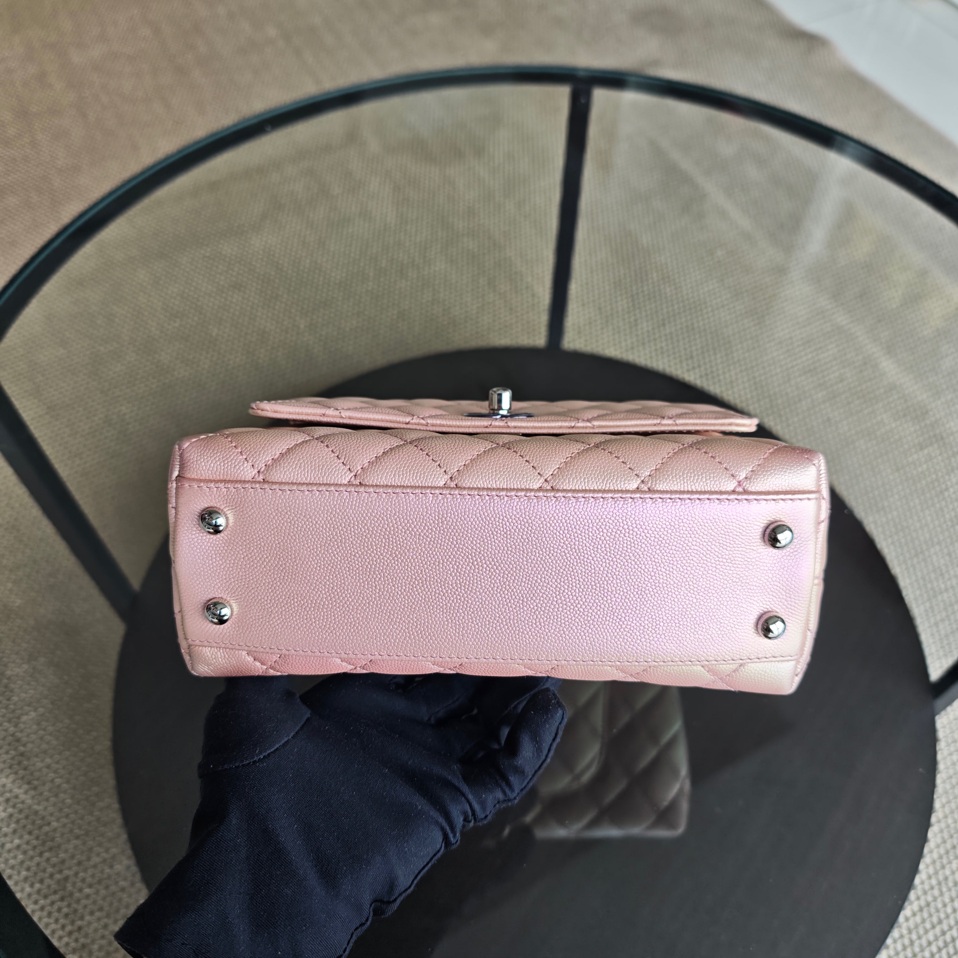 Chanel Coco Handle Small - Caviar Quilted Irridescent Pink Gold Hardware Microchip