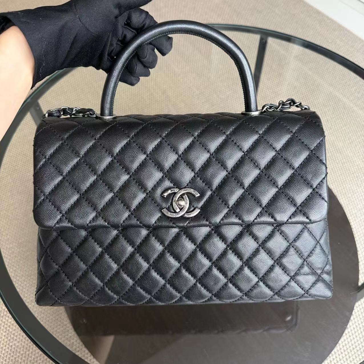 Chanel Coco Handle Caviar Large Quilted Black Silver Hardware Series 21