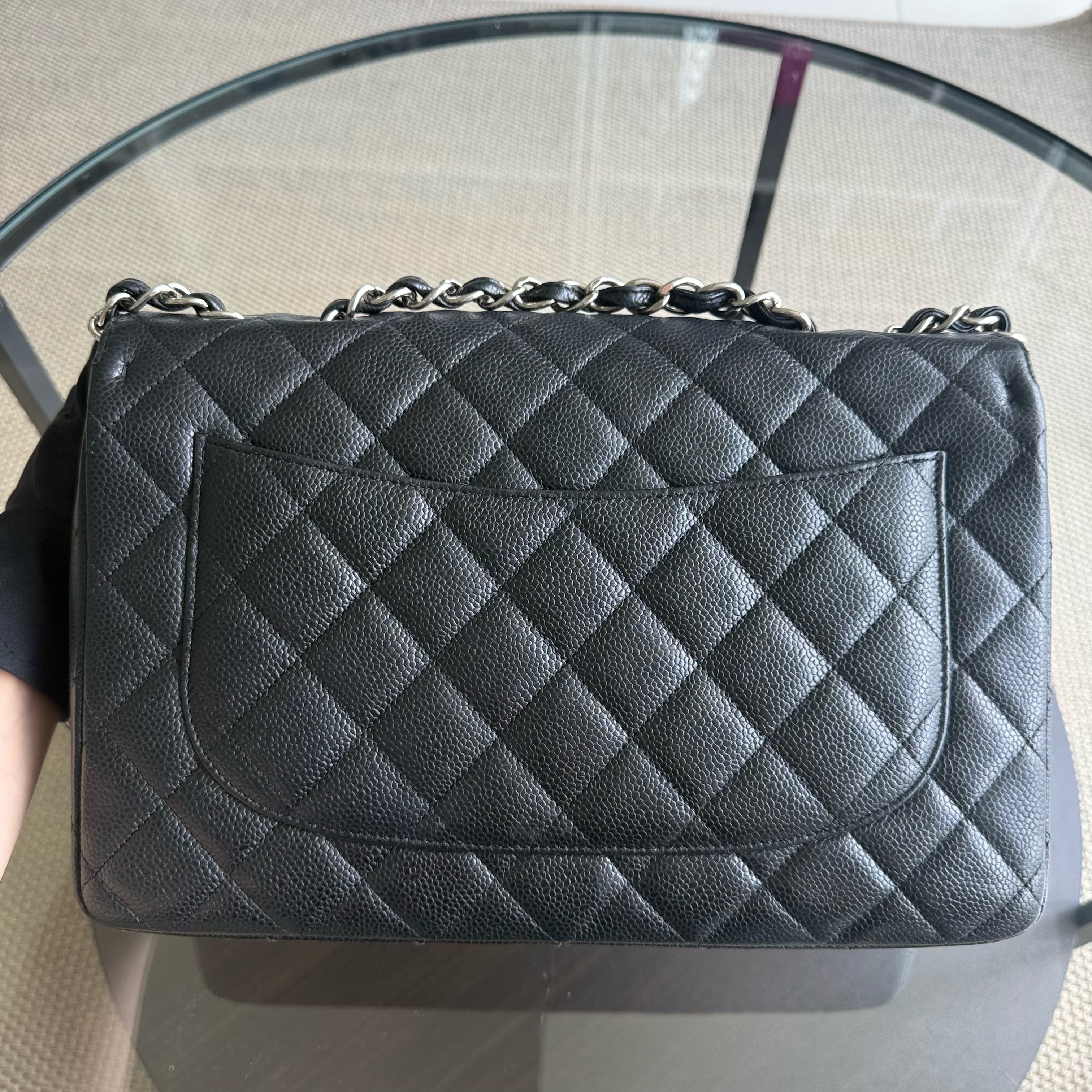 Chanel Classic Flap Jumbo - Caviar Single Flap 30CM Quilted Black Silver Hardware Series 13