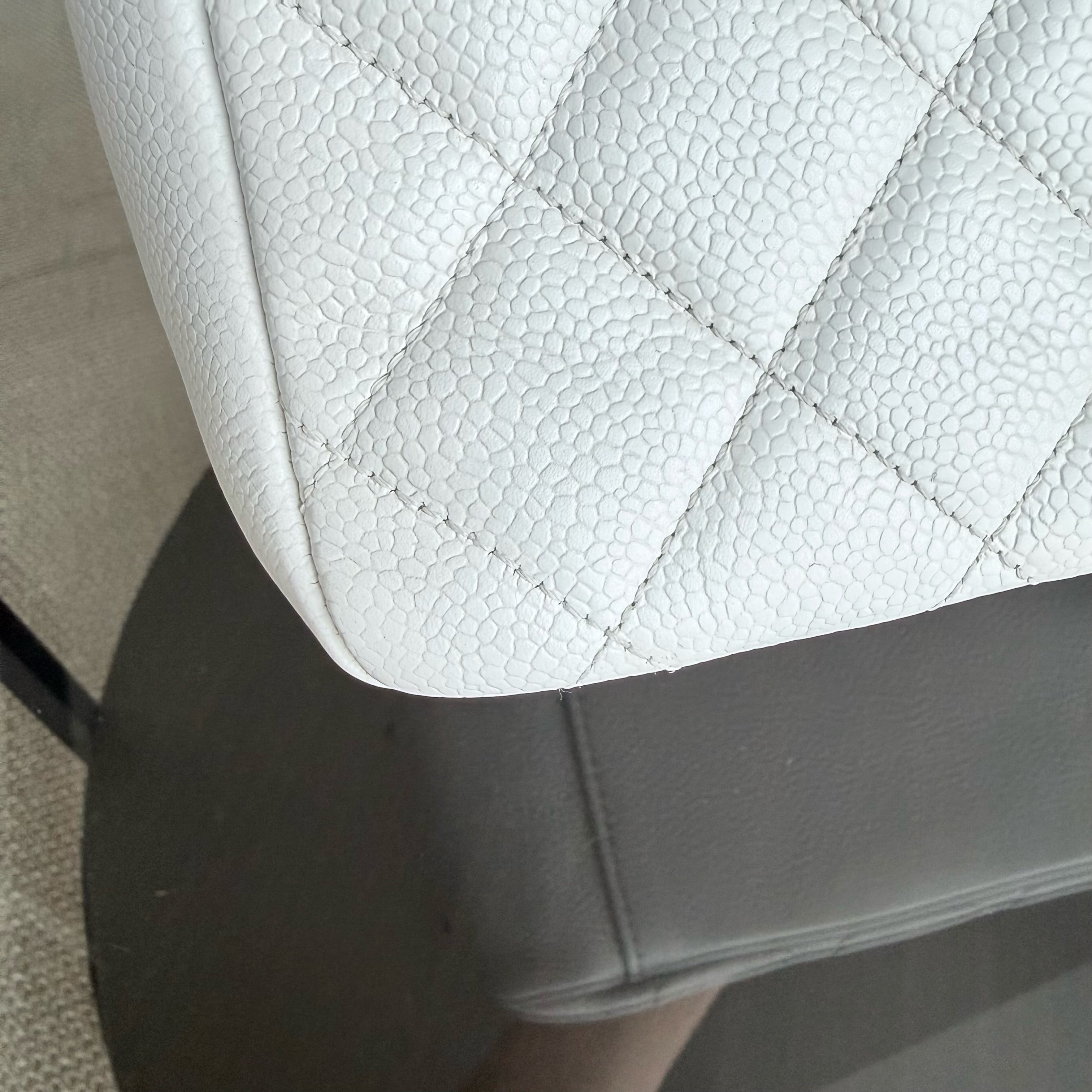 Chanel GST Grand Shopping Tote - Caviar Quilted White Silver Hardware