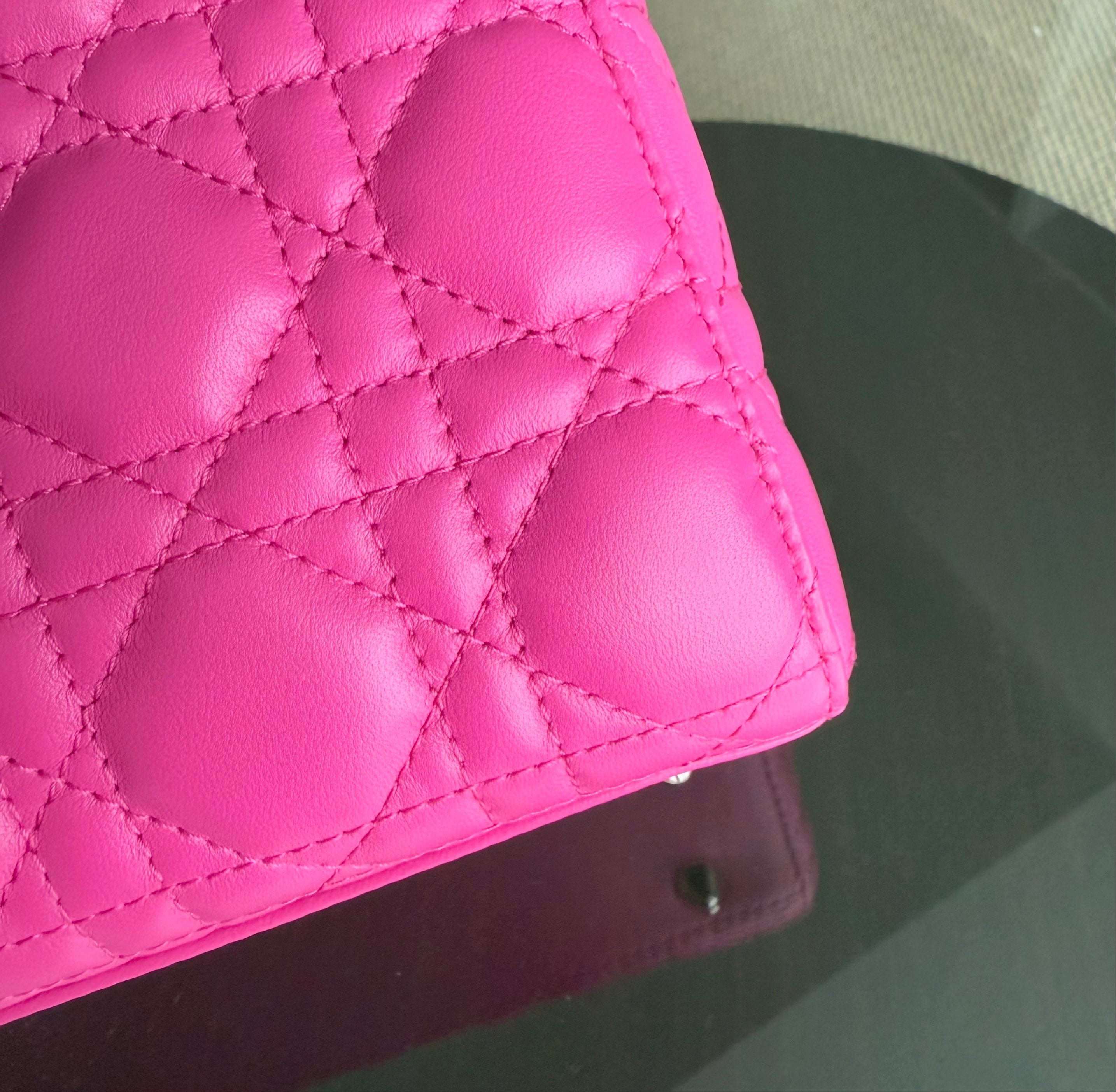 Dior Lady Small - Cannage Lambskin Barbie Pink Silver Hardware