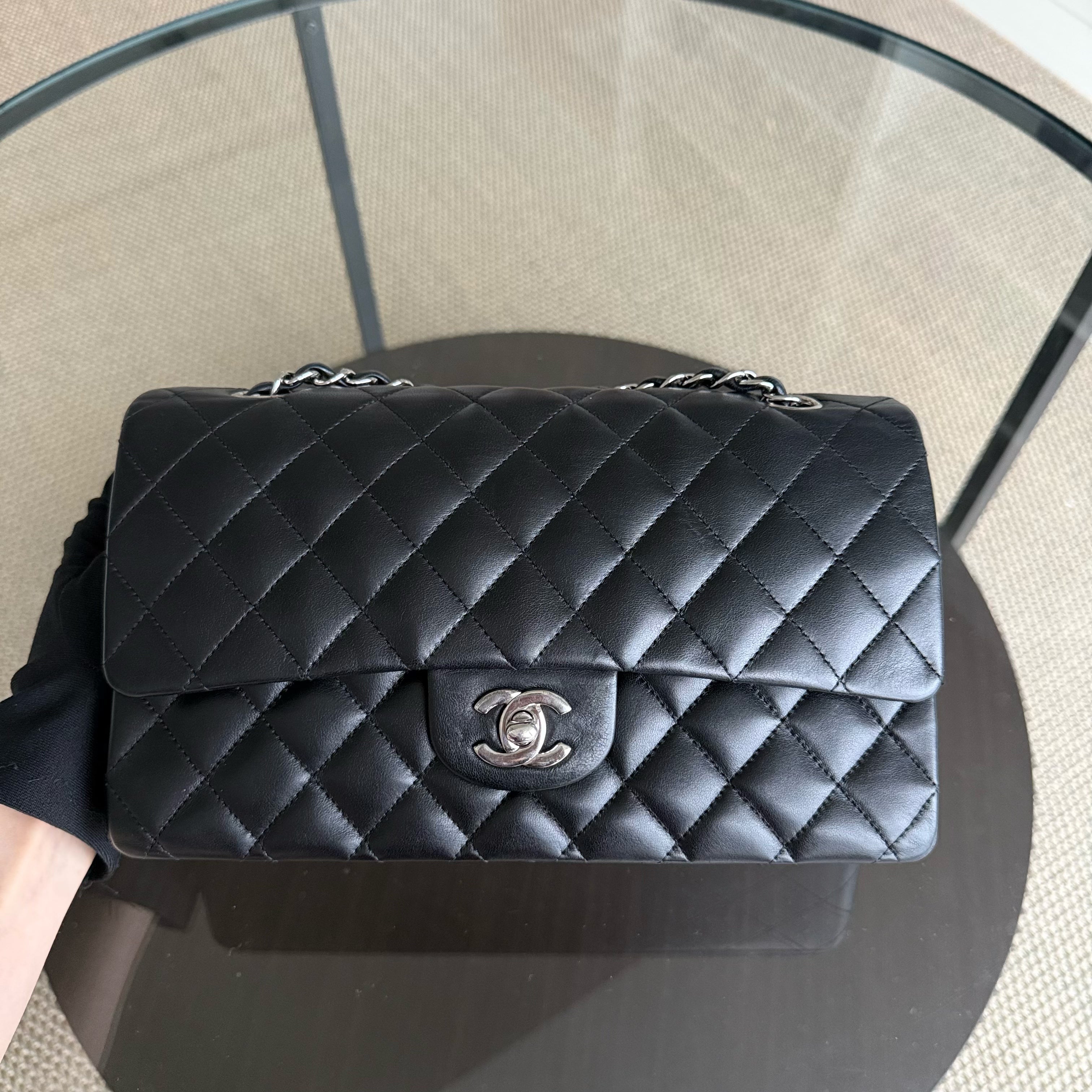 Chanel Classic Flap Medium - 25CM Quilted Lamsbkin Black Silver Hardware Series 10