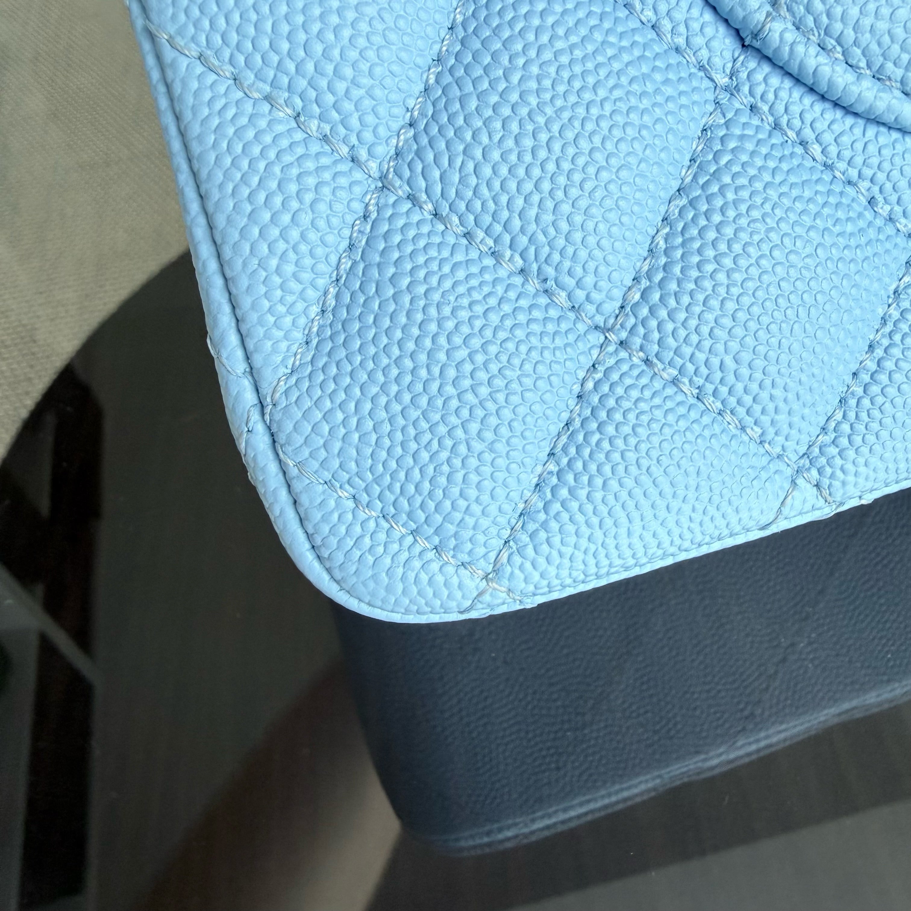 Chanel Classic Flap Medium - Caviar 25CM Quilted Light Blue Gold Hardware Microchip