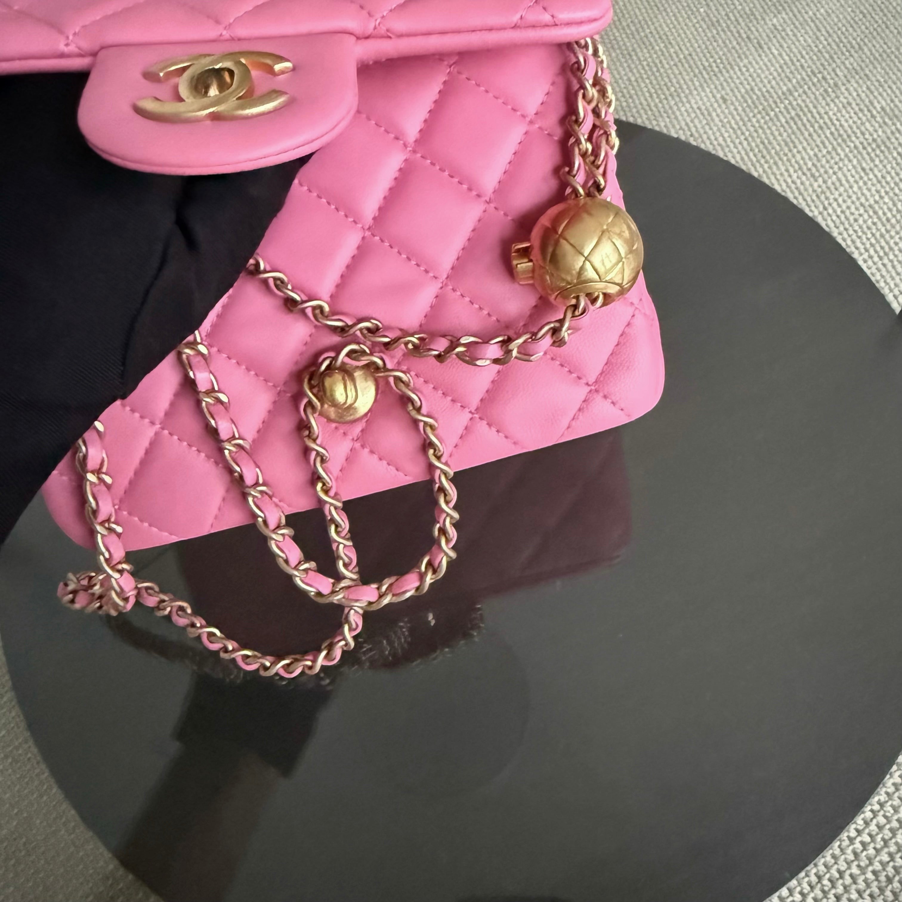 Chanel Classic Flap Mini Square- 17CM Pearl Crush Quilted Lambskin Pink Gold Hardware Series 30