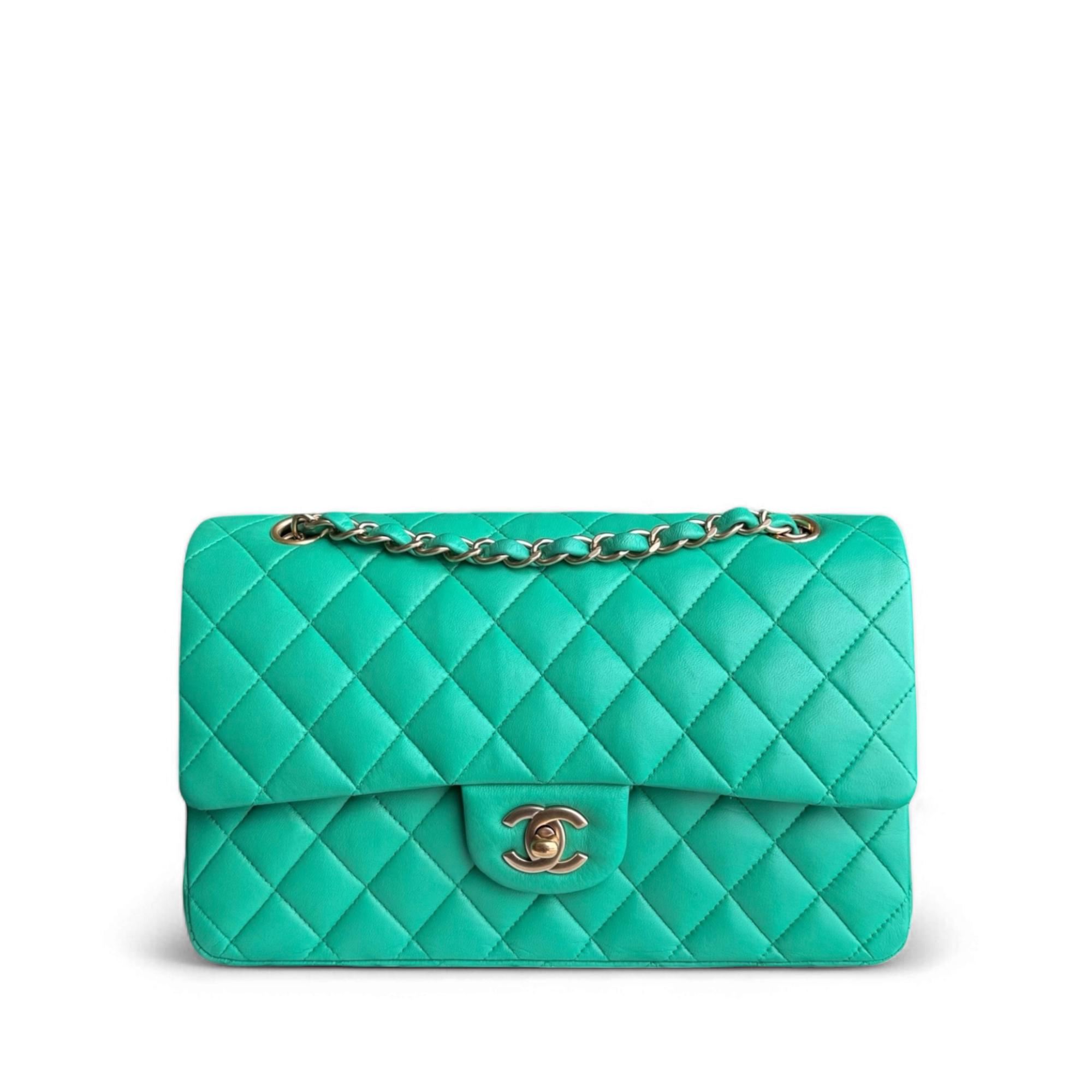 Chanel Classic Flap Medium - 25CM Quilted Lambskin Green Gold Hardware Series 18