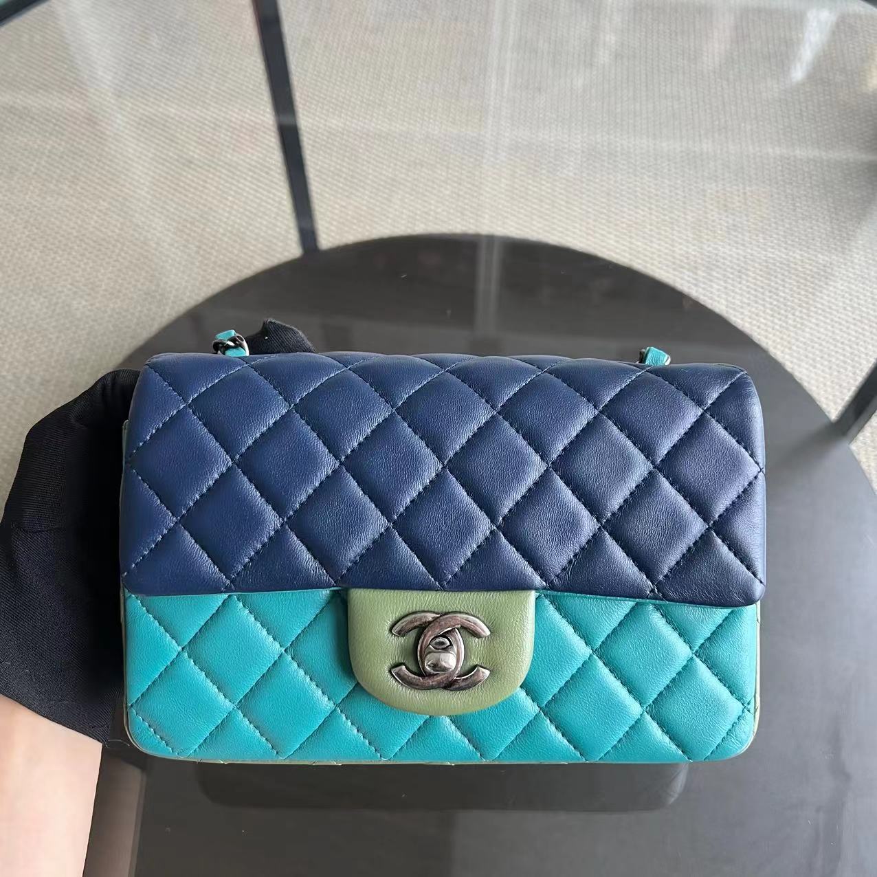 Mini Classic Flap Quilted Lambskin Multi-color Blue Green Silver Hardware Series 21