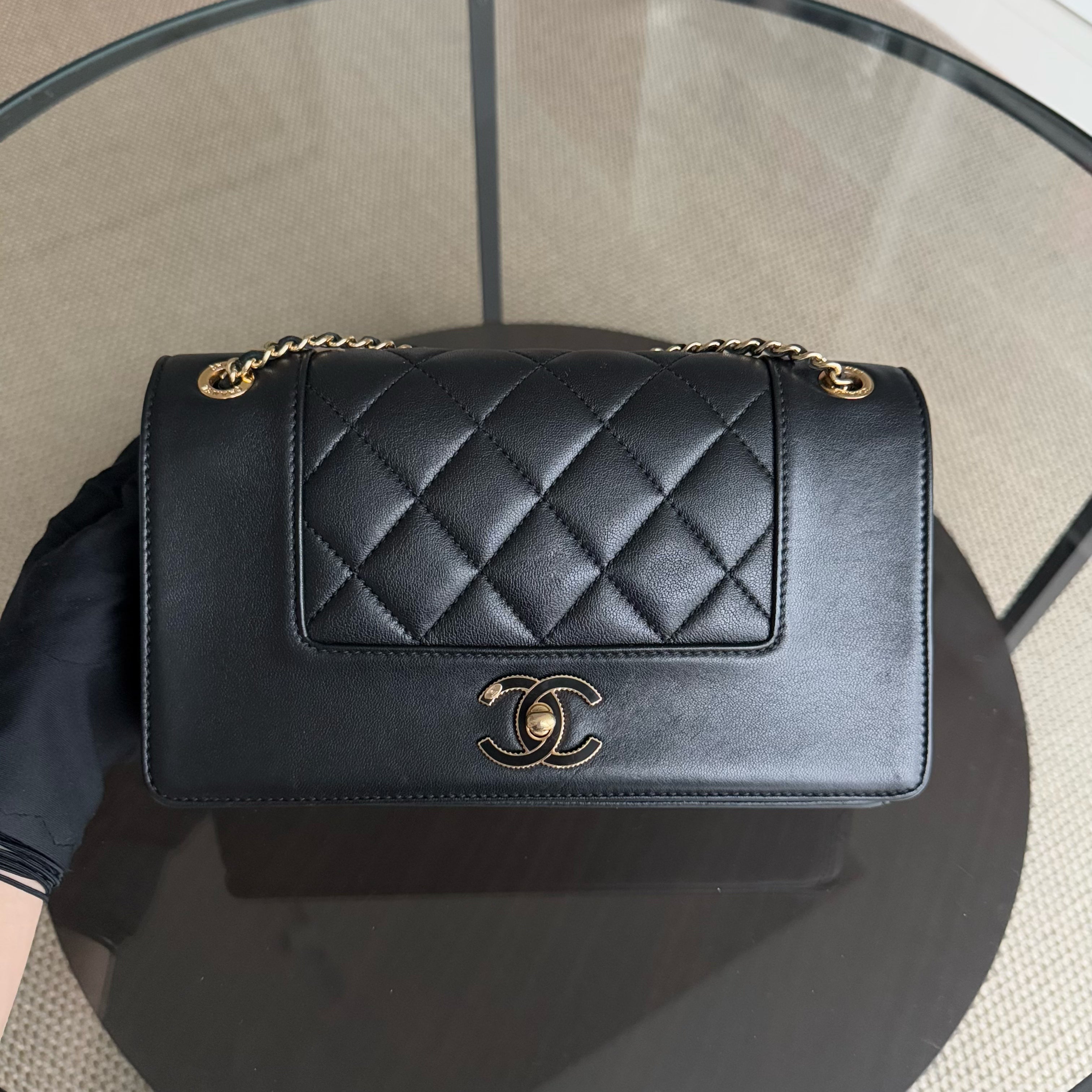 Chanel Mademoiselle Medium - 25CM Quilted Lambskin Black Gold Hardware Series 21 & Half of amount for Chanel Classic Flap BLACK CAVIAR GHW MEDIUM & Balance of Chanel Classic Flap Medium - Caviar 25CM Quilted Cream white Gold Hardware