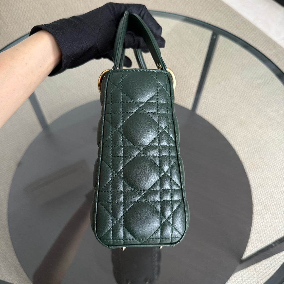 Dior Lady Small Flap - Cannage Lambskin Dark Green Gold Hardware