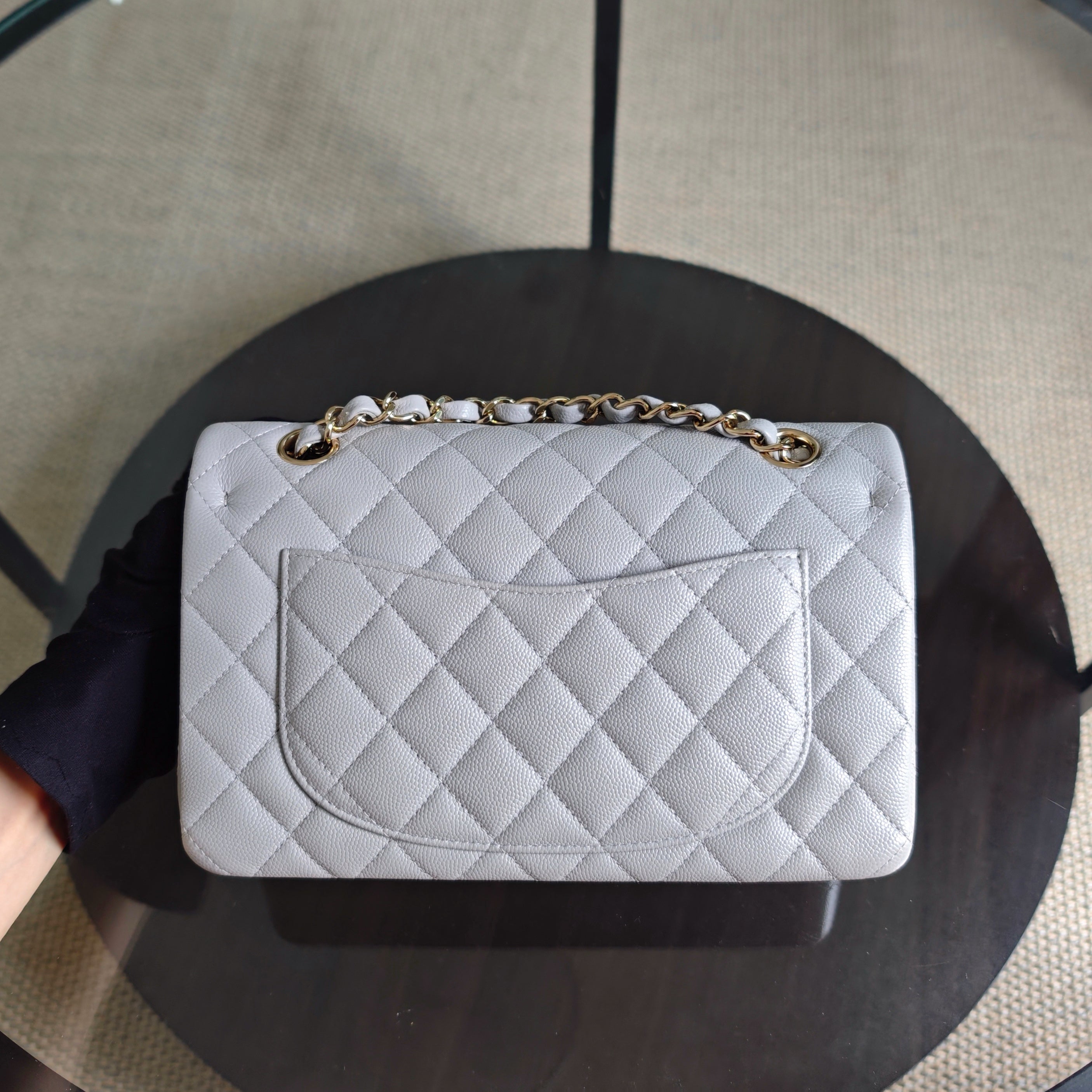Chanel Classic Flap Small - Caviar 23CM Quilted Gray Grey Light Gold Hardware Microchip