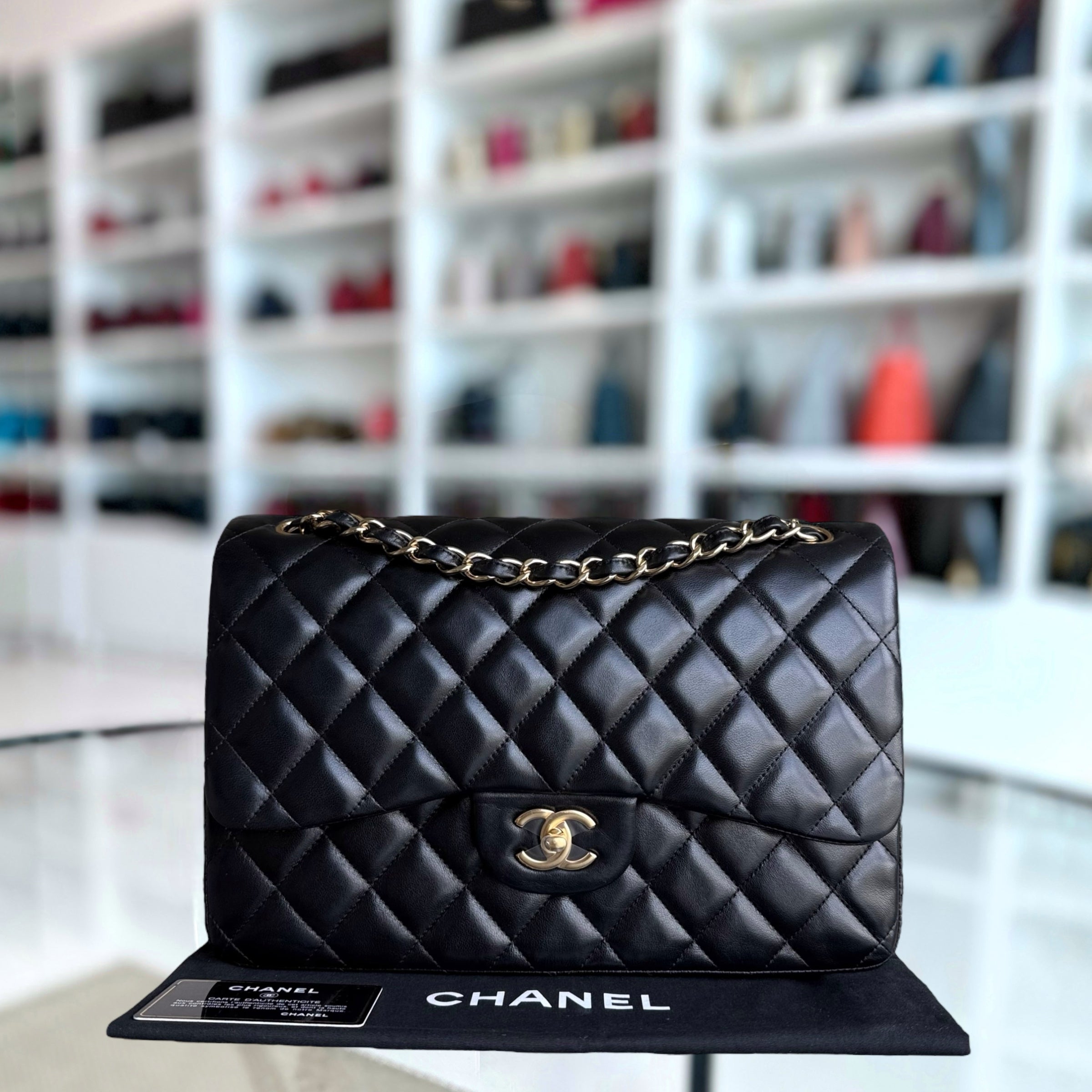 Chanel Classic Flap Jumbo - Double Flap Lambskin 30CM Quilted Lambskin Black Gold Hardware Series 14