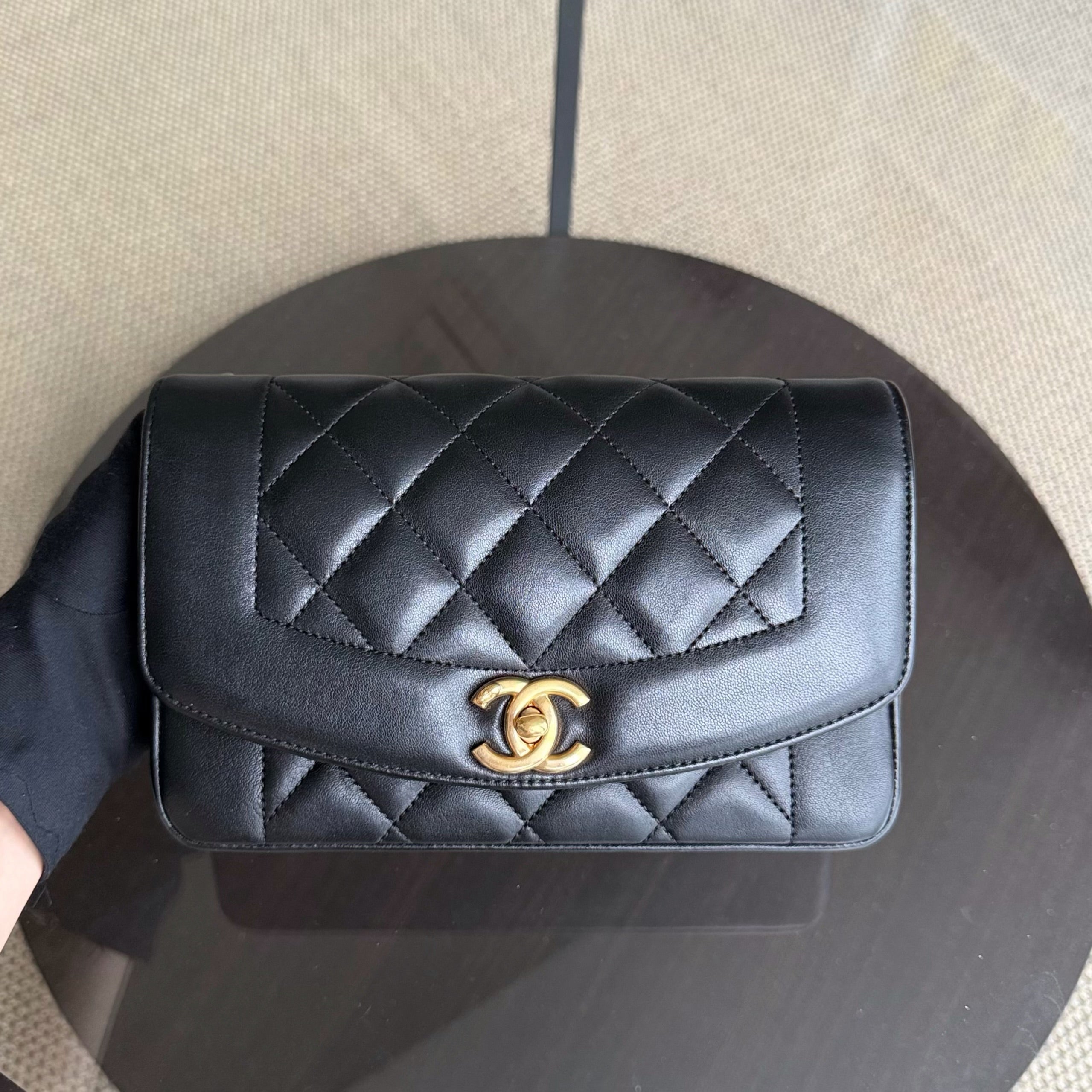 Chanel Diana Reissue Small - 22CM Quilted Lambskin Black Gold Hardware Series 20