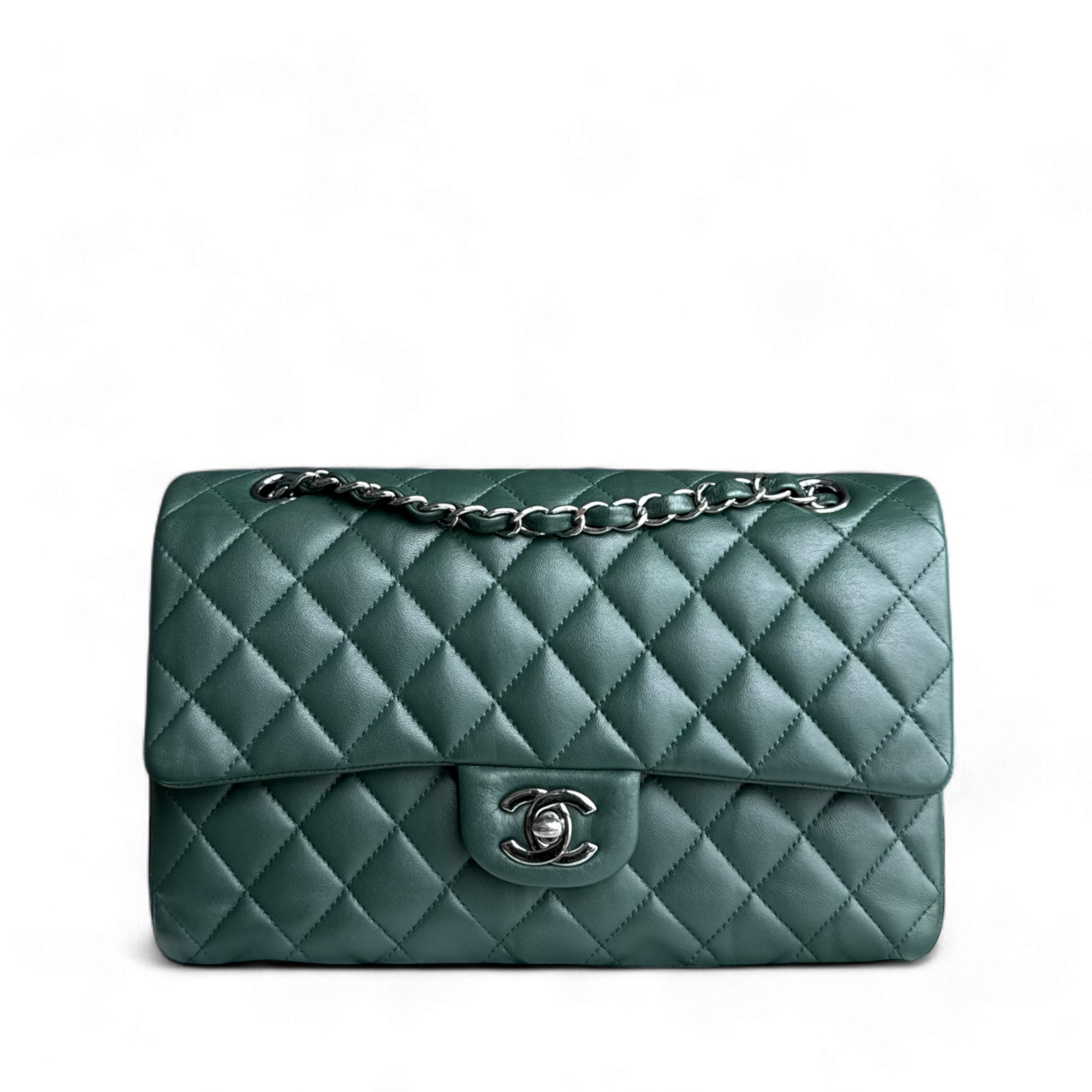 Chanel Classic Flap Medium - 25CM Quilted Lambskin Dark Green Silver Hardware Series 23