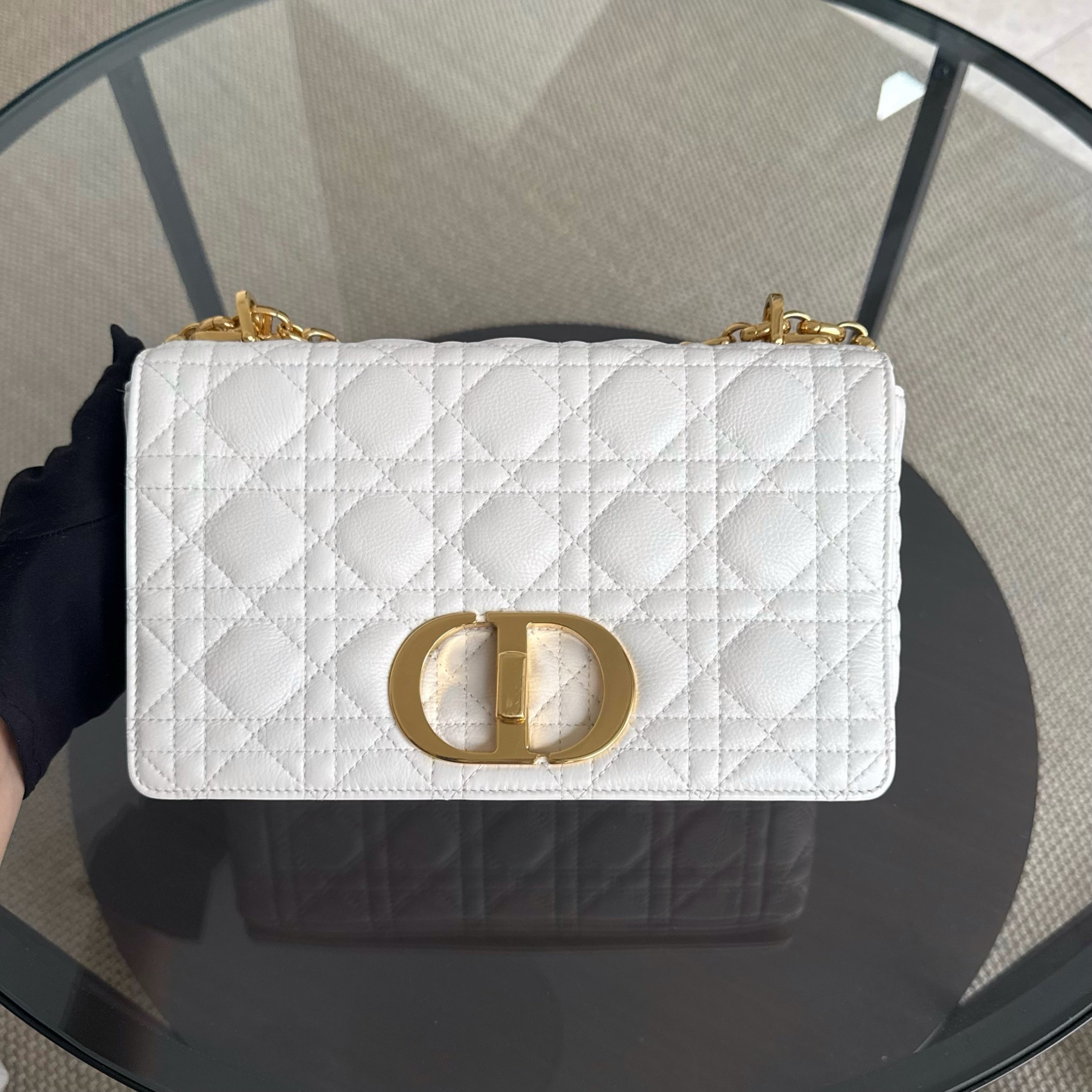 Dior Caro Medium - Cannage Grained Calfskin White Gold Hardware
