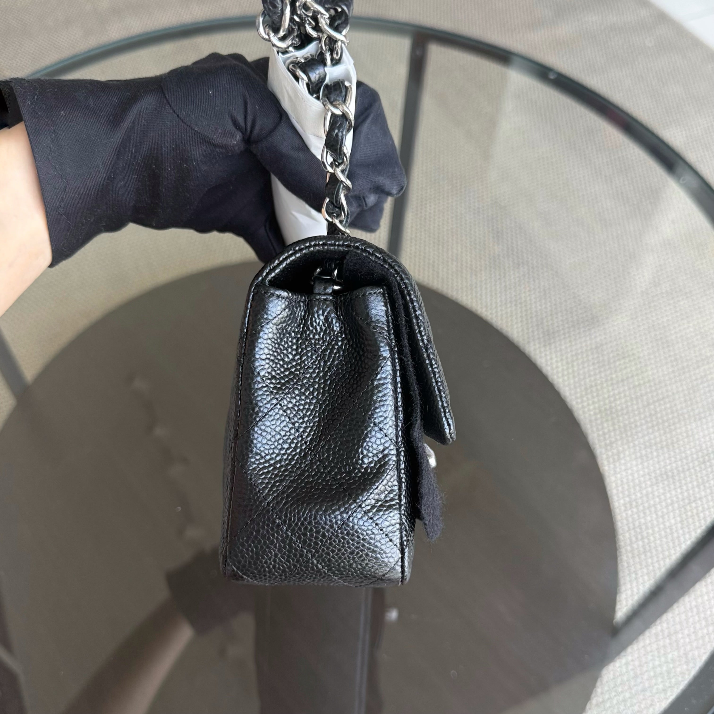 Chanel Caviar Mini Rectangle Classic Flap - 20CM Quilted Black Silver Hardware Series 20