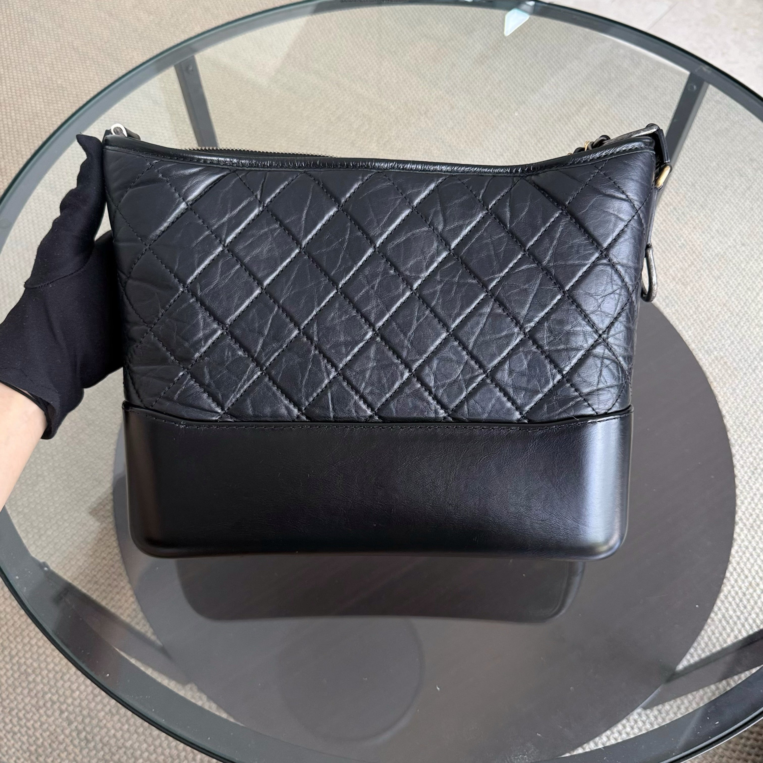 Chanel Gabrielle Medium - Quilted Aged Calfskin Black Two-tone Gold Hardware Series 24