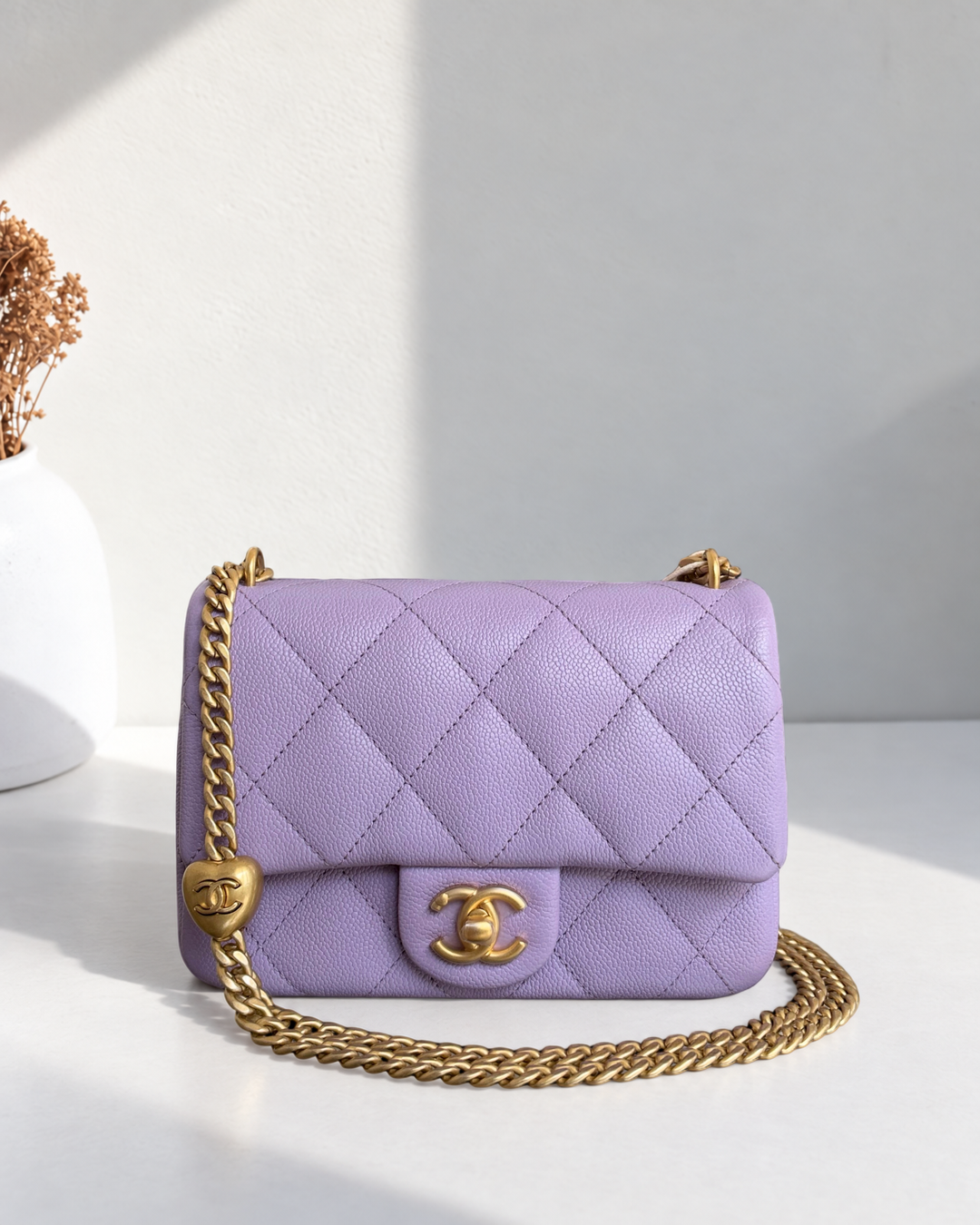 Chanel Flap Mini 21CM Sweetheart 23P - Caviar Quilted Lavender Gold Hardware Microchip